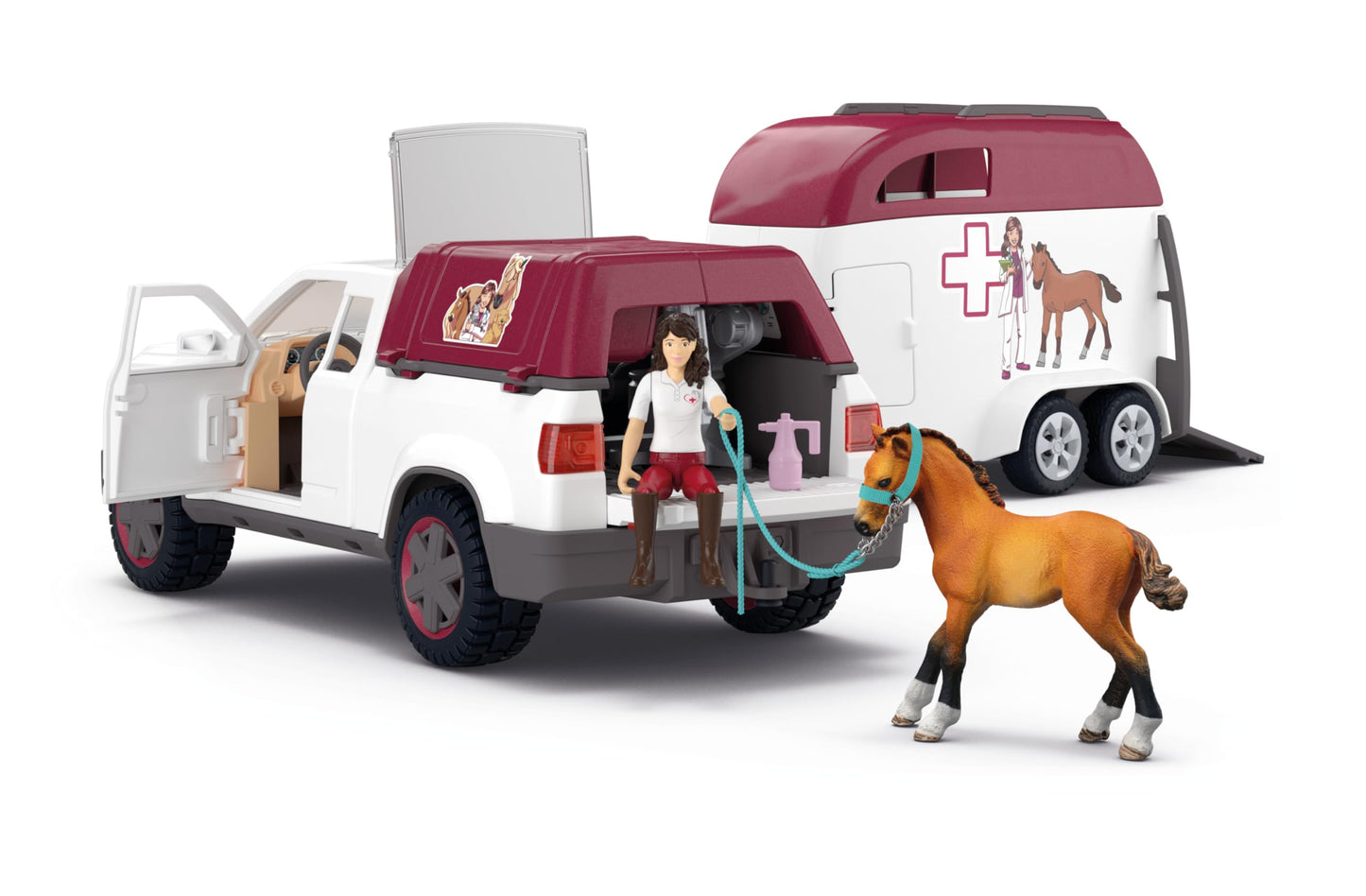 Schleich Horse Club - 90 PC Mobile Vet with Trailer Playset - Includes Toy Horse Figurine, Poseable Veterinarian Figure, Moveable Truck and Accessories - Interactive Play Toys for Kids Ages 5+| 42704