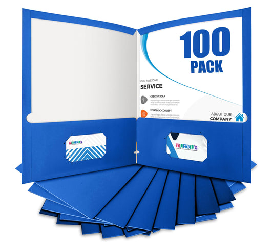 BIBRADAA® 100 Packs Blue Paper Folders with Pockets,2 Pocket Folders Bulk Surface Waterproofing,Letter Size,Holds 100 Plus Sheets,for School,Office,Business. (100, Dark Blue)