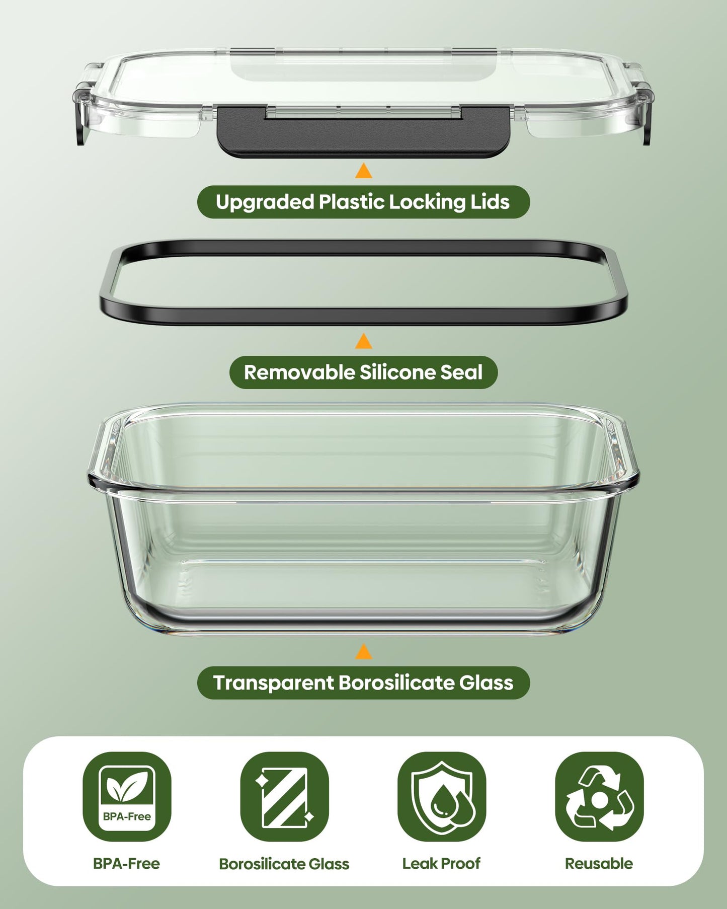KEMETHY 40 PCS Glass Food Storage Containers with Lids(20 Container & 20 Lid), Borosilicate Glass Meal Prep Containers for Kitchen Storage and Organization, BPA-Free, Leak Proof, Reusable