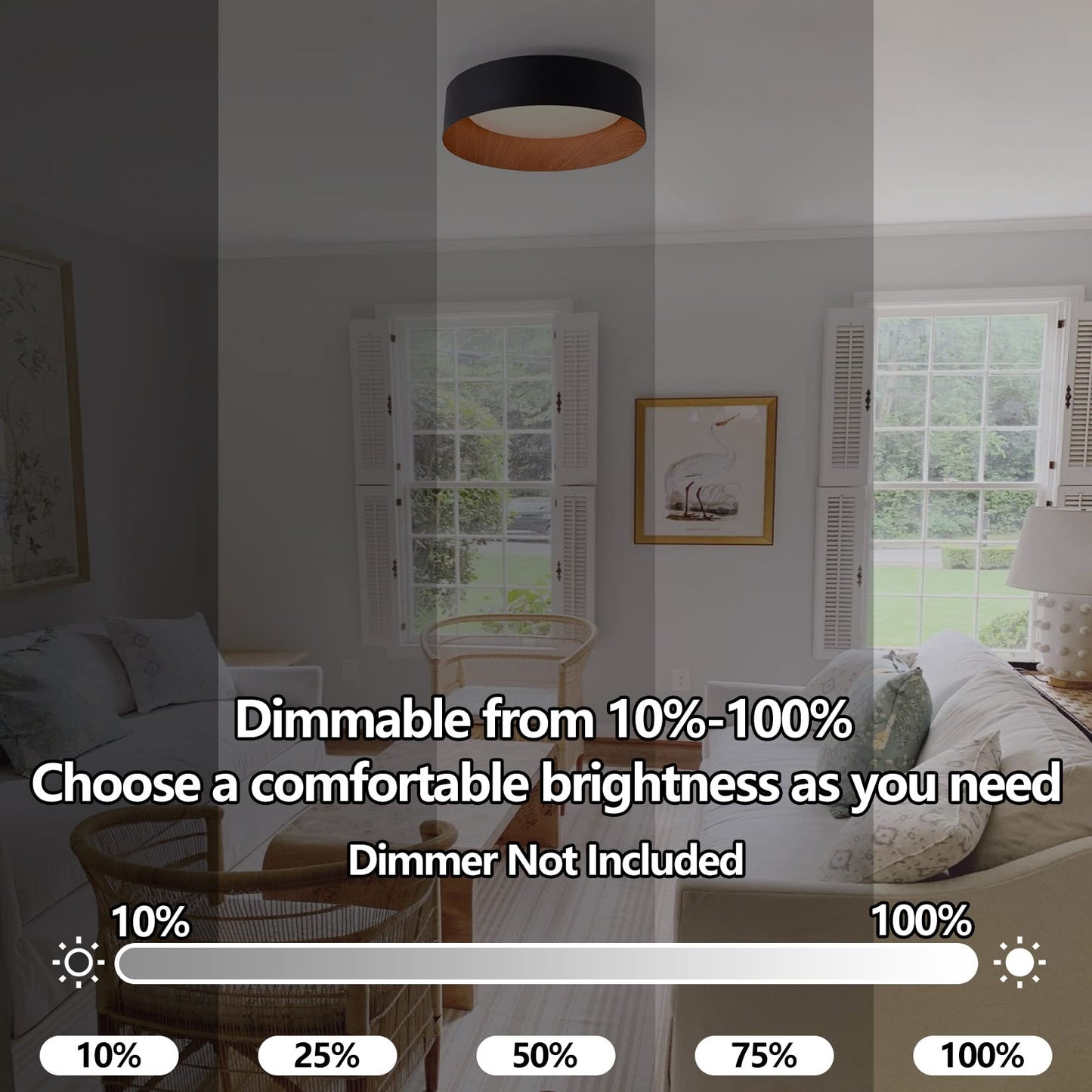 Bargeni Flush Mount Ceiling Light,13 inch Ceiling Light Fixtures,Matte Black with Wood Accent,3000K/Warm White/18W(100w Equiv.),Dimmable LED Lighting Fixtures Ceiling for Kitchen,Outdoor