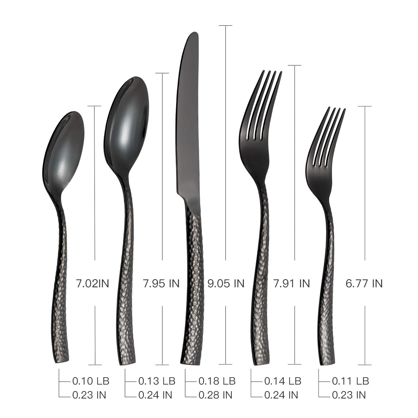 Kelenfer Flatware Set Silverware Set 20 Pieces Mirror Finished Black Stainless Steel Cutlery Set Forged with Hammered Handle Service for 4