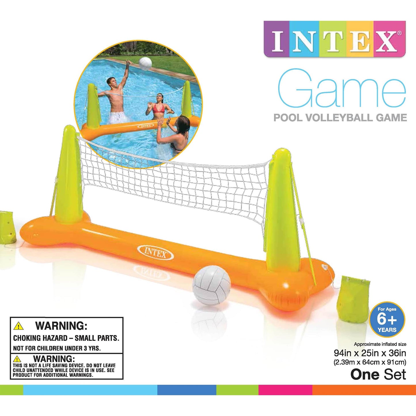 Intex Inflatable Floating Swimming Pool Toy Active Water Volleyball Sports Game with Net and Ball for Children and Adults, Multicolor (6 Pack)