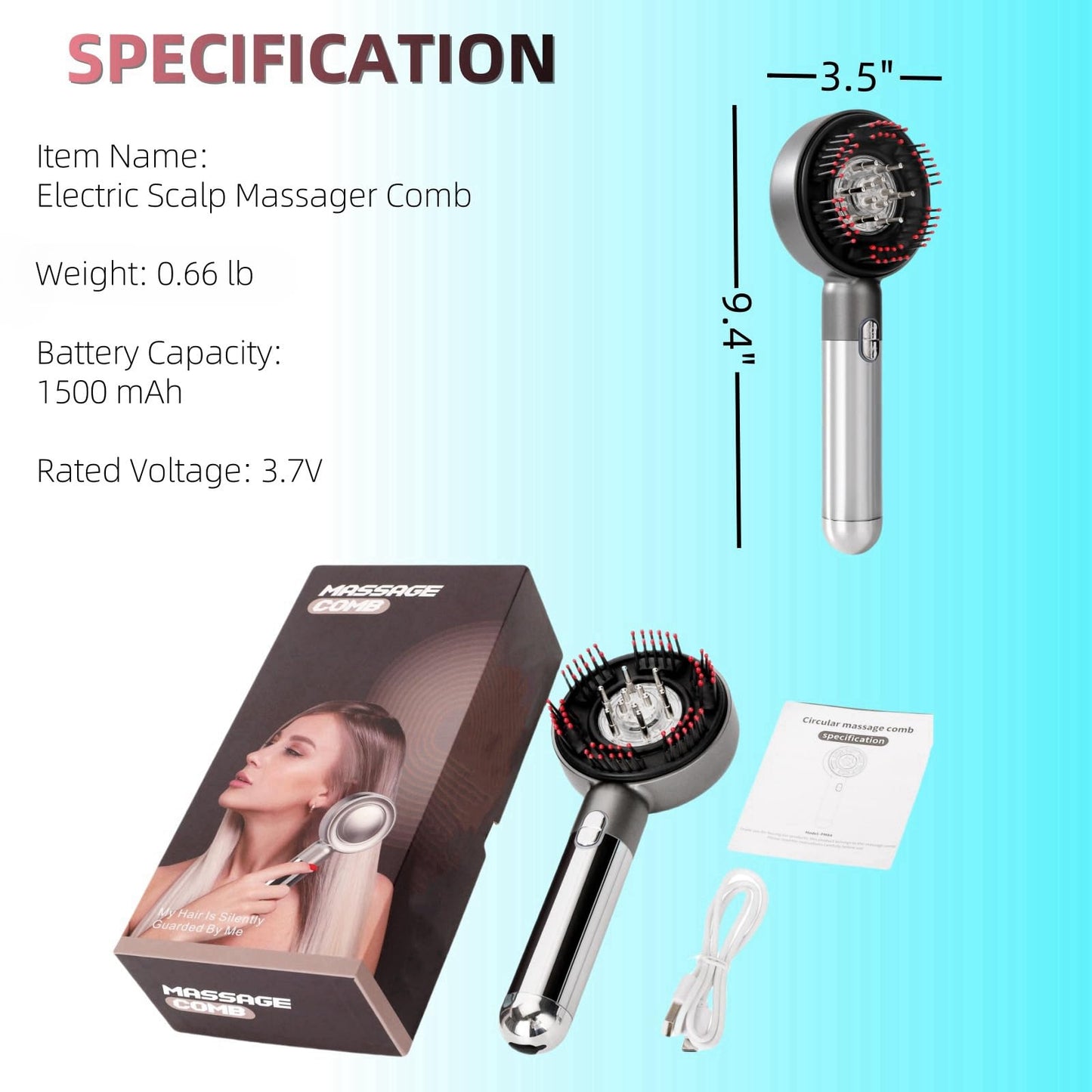 YXYOUNG Multi Functional 3 in 1 Electric Scalp Massager Hair Growth, Red Light Therapy Scalp Massager with Oil Applicator, Portable Smart Scalp Hair Brush IPX7 Waterproof