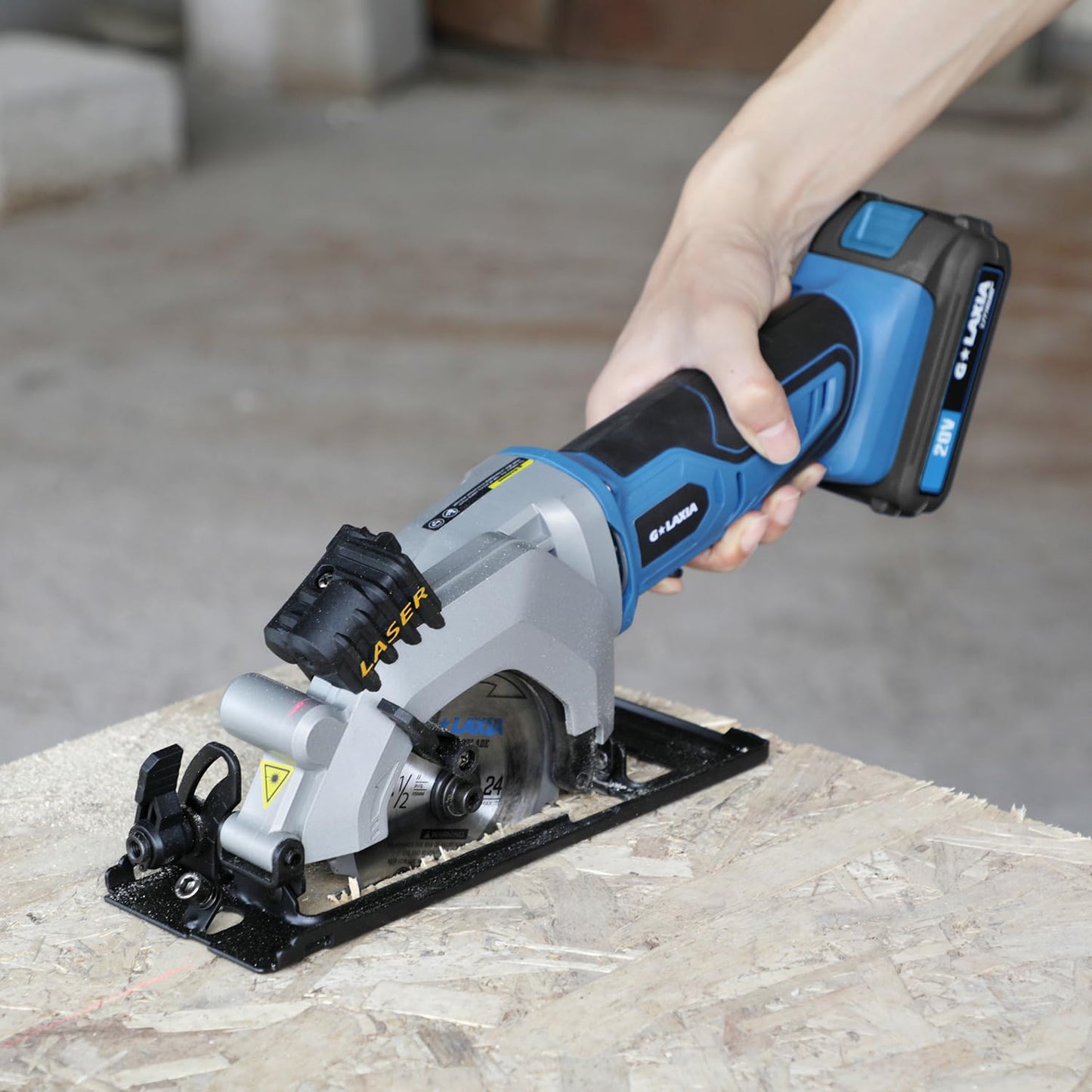 G LAXIA Mini Circular Saw, 4-1/2" 3400RPM Cordless Circular Saw with Laser Guide, Rip Guide, Compact Hand Saw with 2Pcs blades（24T+60T), Max Cutting Depth 1-11/16"(90°), 1-1/8"(45°)