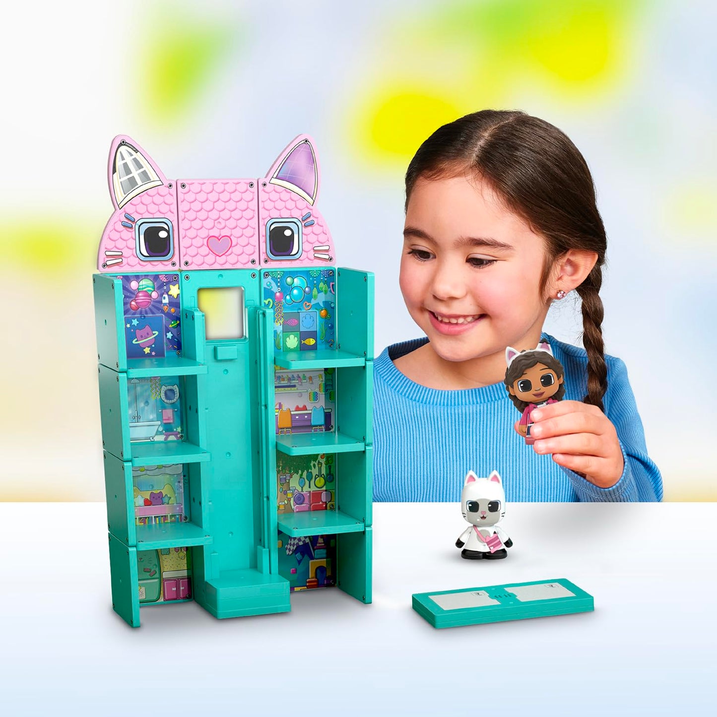 Tile Town Gabby's Dollhouse Tile Set with Gabby and Pandy Paws Figures, Magnetic Building Set, Interactive Toy, Safe and Creative Magnet Tiles, Buildable Tile Sets for Kids 3+