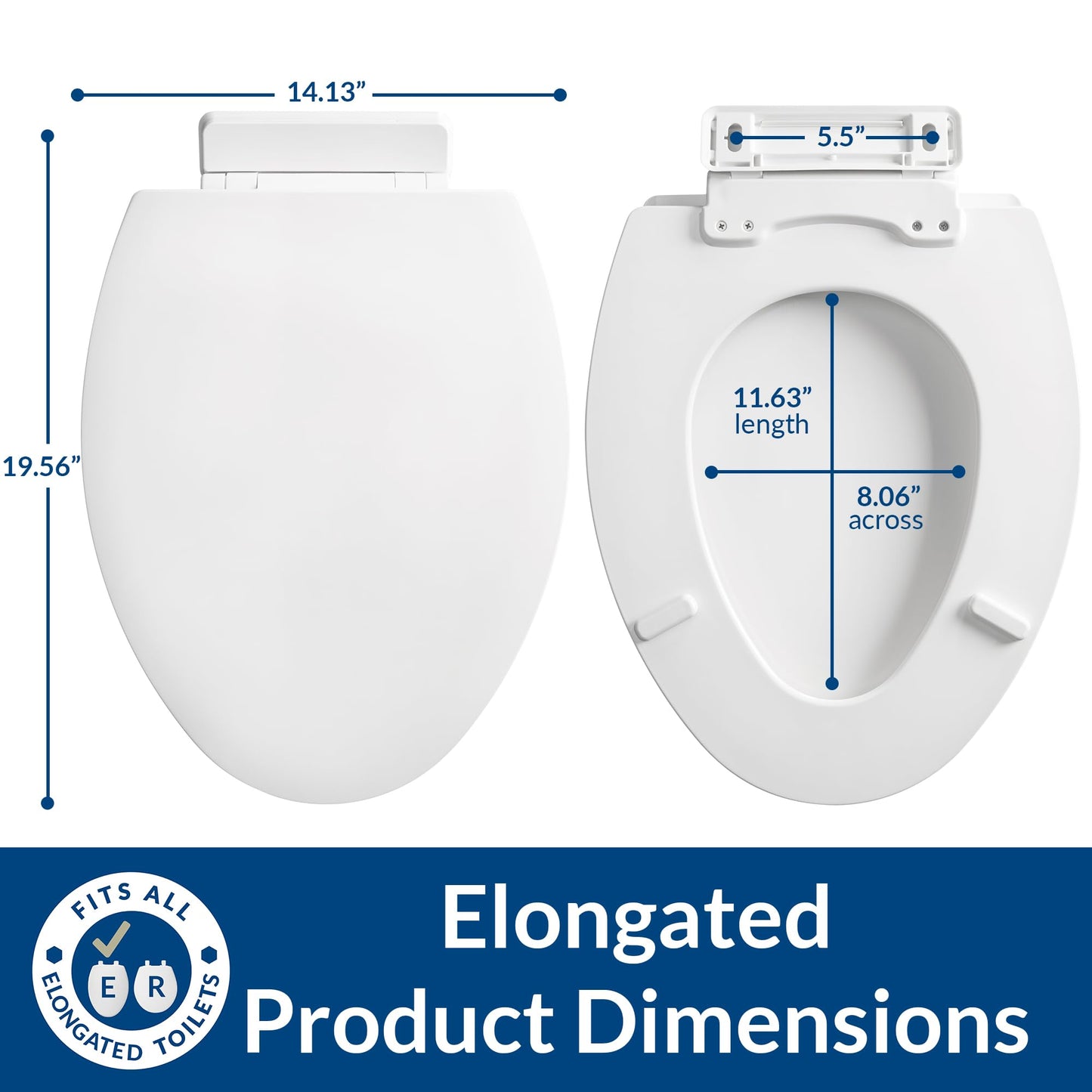 Mayfair Ashton Easy to Clean Single Hinge Toilet Seat, Modern Slow Close Wood Toilet Seat, Made in USA, Elongated, White