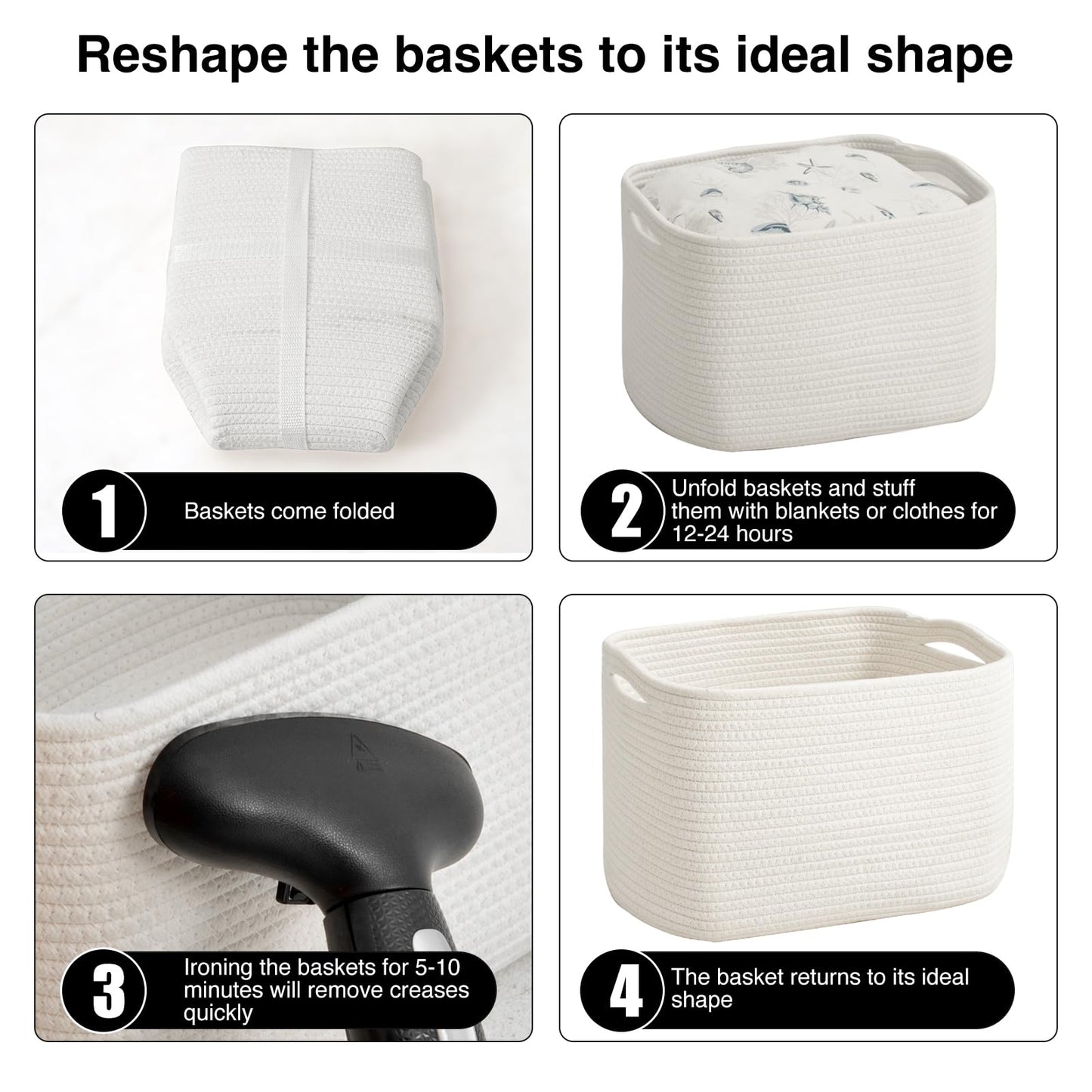 ICERZCZ Storage Baskets for Organizing & Shelves, Woven Cotton Rope Organization Bins for Dog Toys, Clothes, Books, Nursery Organizer, 15" Lx11''Wx9.5''H, (4 Packs) Off White