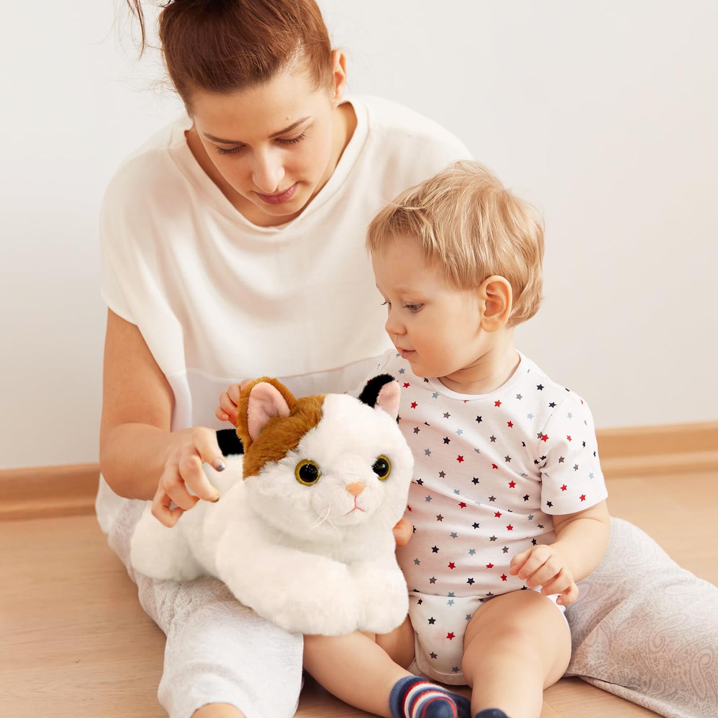 PEACH CAT Cat Plush Cute Kitten Stuffed Animal Soft Plushies Toy Pillow Gifts for Kids Black and Yellow 17.7"