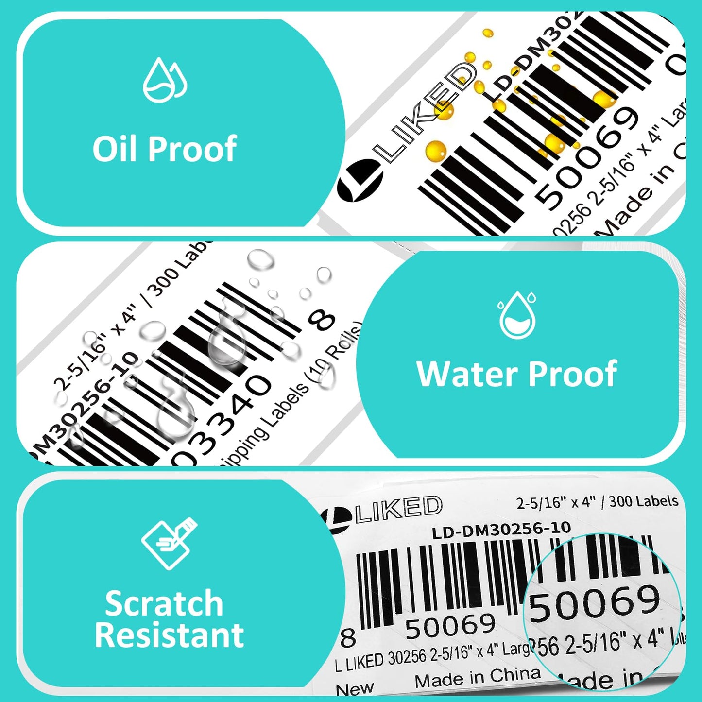 L LIKED 10 Rolls 2-5/16" x 4" Thermal Shipping Labels, Perforated Line, Compatible with Rollo, Zebra, Jadens, Nelko, Munbyn, Phomemo Desktop Printers and Dymo 30256 Replacement (3000 Labels)