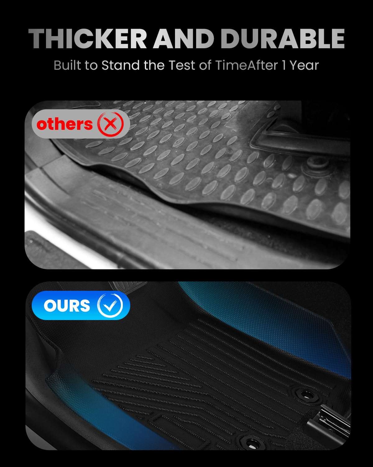 Floor Mats for Toyota Tacoma 2016-2023 (Only for Double Cab and Automatic) All Weather Rubber Floor Liners for Tacoma TRD/SR/SR5/limited Accessories Car Mats Easy Clean, Odorless Anti-Slip
