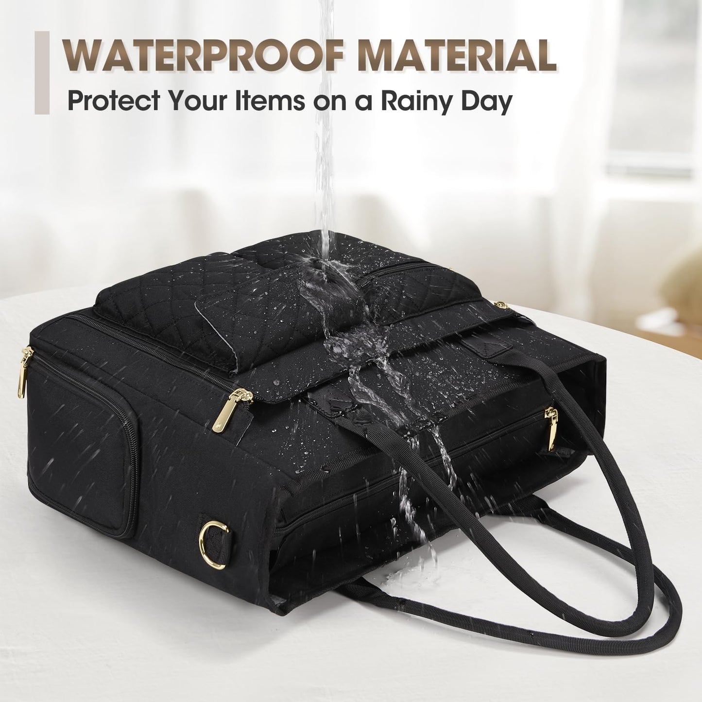 RAINSMORE Teacher Tote Bag with Insulated Lunch Compartment 15.6 inch Laptop Bag for Women Lightweight Work Bags Nurse Bags Professional Briefcase Computer Handbag for Office, College, Nursing, Black