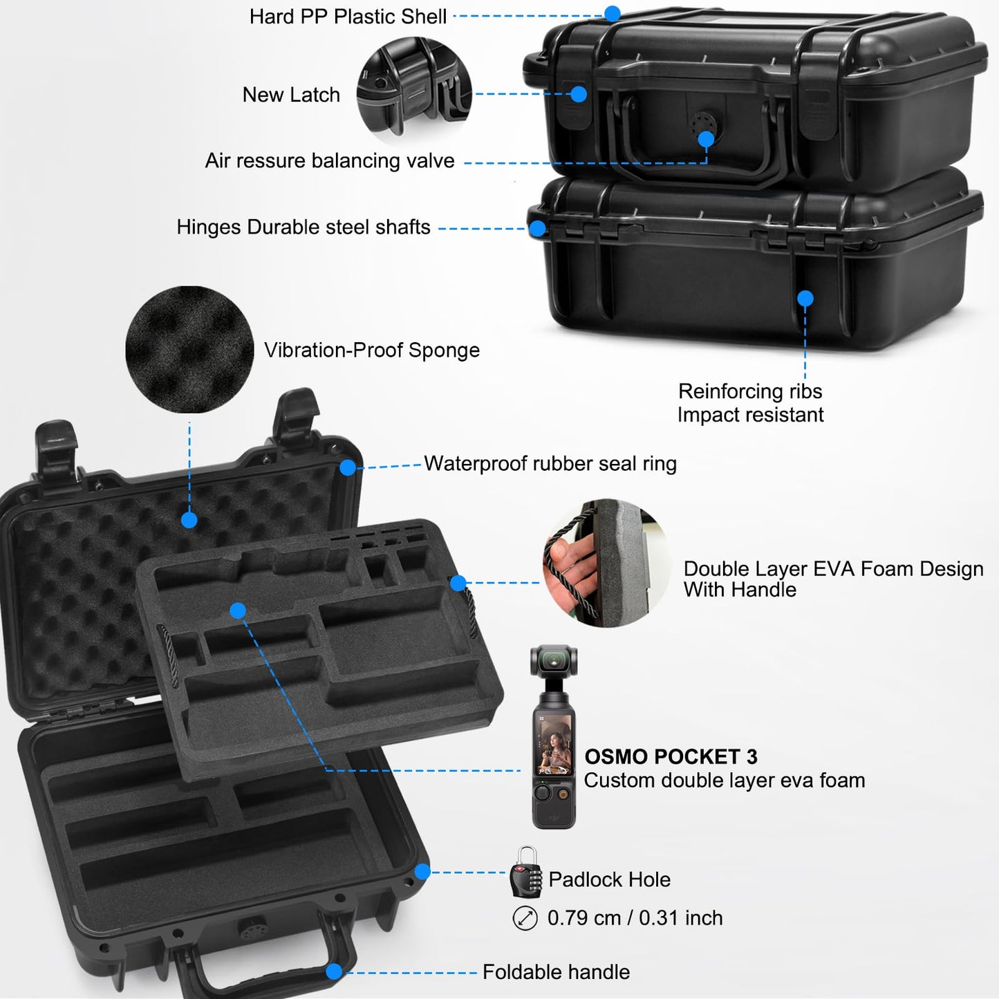 Lekufee Waterproof Hard Case for DJI Osmo Pocket 3, Mic 3/2/Mini, Creator Combo,Power Expansion Combo,Vlogging Camera and Accessories(Case Only)