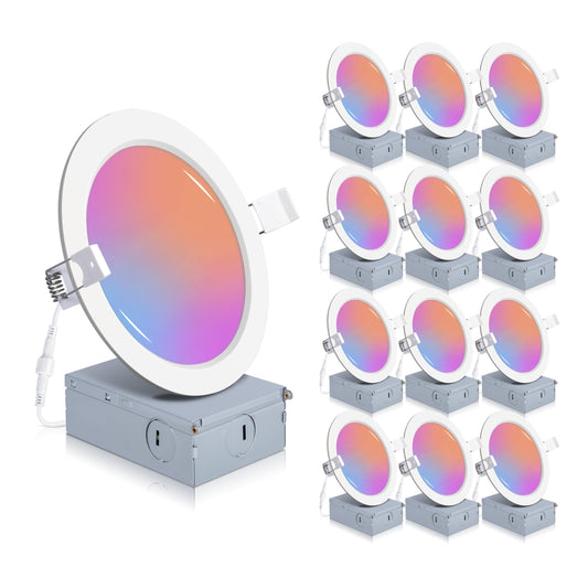 12 Pack Smart Recessed Lighting 6 Inch, 6 Inch LED Recessed Lights 12W 1200LM, Smart Downlight with Junction Box Compatible with Alexa/Google Assistant and Siri - ETL and Energy Star Certified