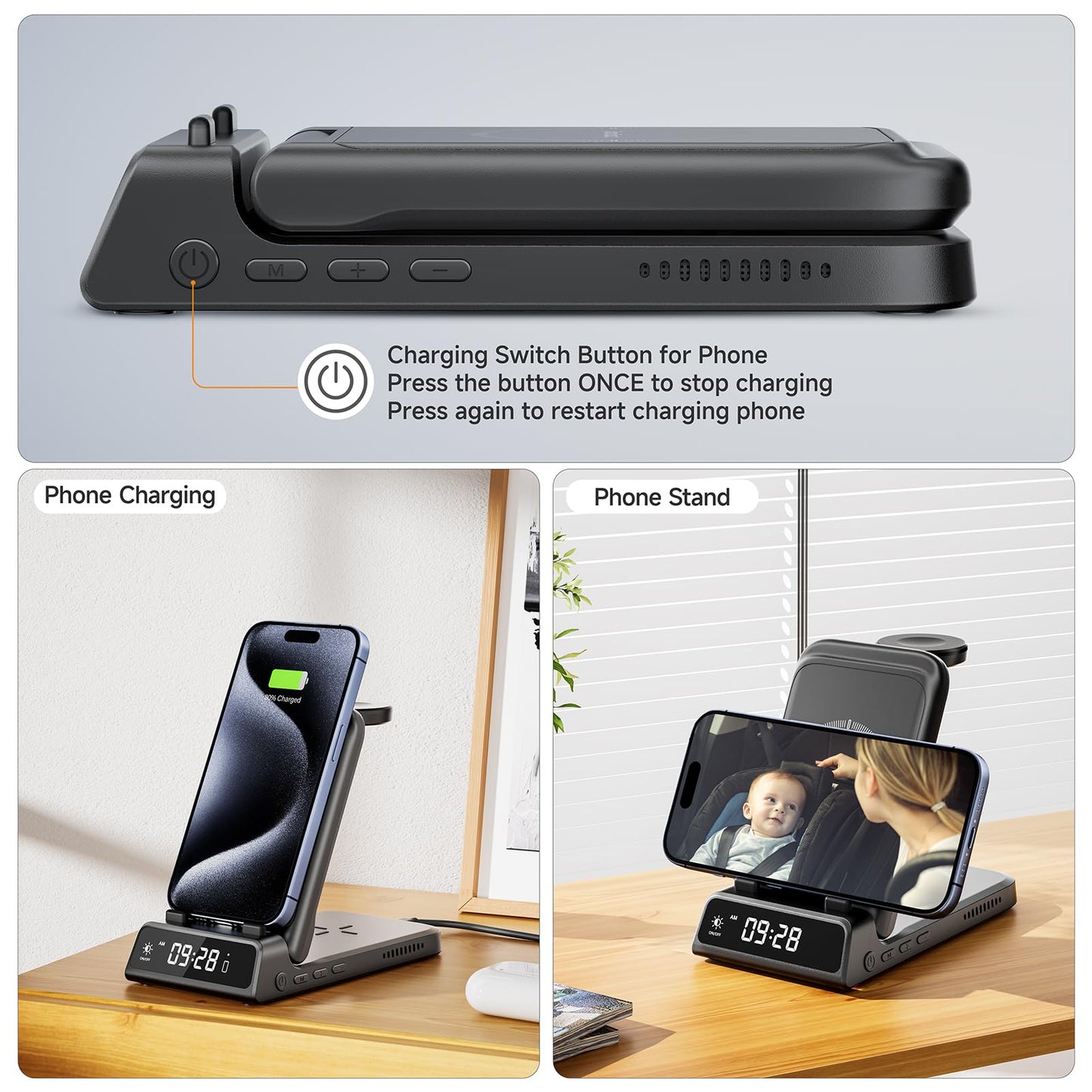 Charging Station for iPhone, SwanScout 703A, Wireless Charger for iPhone 16/15/14/13/12/11 Series, for Apple Watch 10/Ultra 2/9/8/7/6/5/SE, for Airpods Pro 2, Travel Foldable and Portable