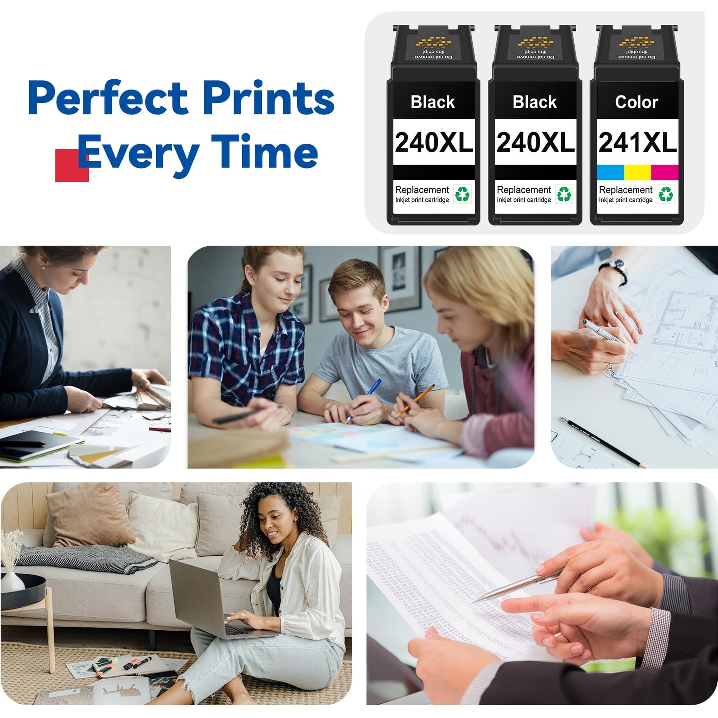 GoFlowmo Compatible Ink Cartridge Replacement for Canon 240XL 241XL Combo 240 241 XL Compatible for MG3620 MG3600 MG3520 TS5120 MG2120 MG2220 MG3220 Printer Ink Cartridge(2 Black 1 Color, 3 Pack)