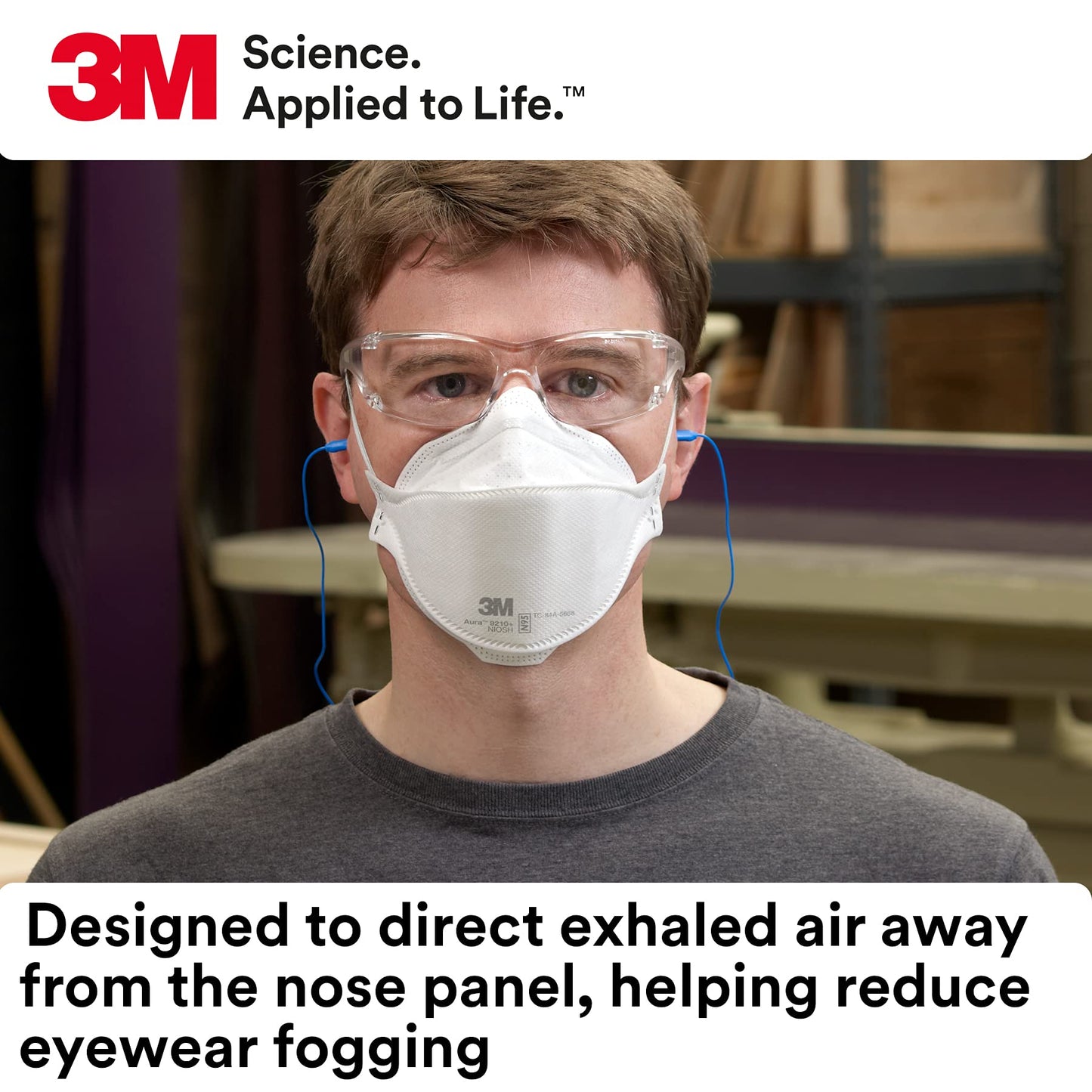 3M Aura Particulate Respirator 9210+, N95, Pack of 20 Disposable Respirators, Convenient Individually Wrapped, NIOSH APPROVED, Stapled Flat Fold Design, Low Profile Design Reduces Eyewear Fogging