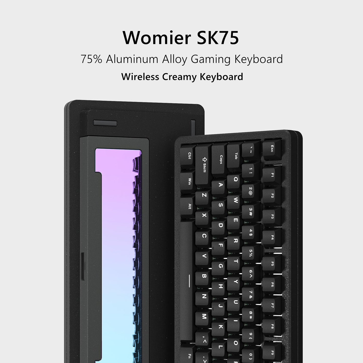 Womier SK75 75% Keyboard with Full Aluminum Wireless Mechanical Gaming Keyboard, VIA Custom Pre-lubed POM Switches RGB Creamy Gaming Keyboard, 3-Modes Gasket Hot Swappable, Black