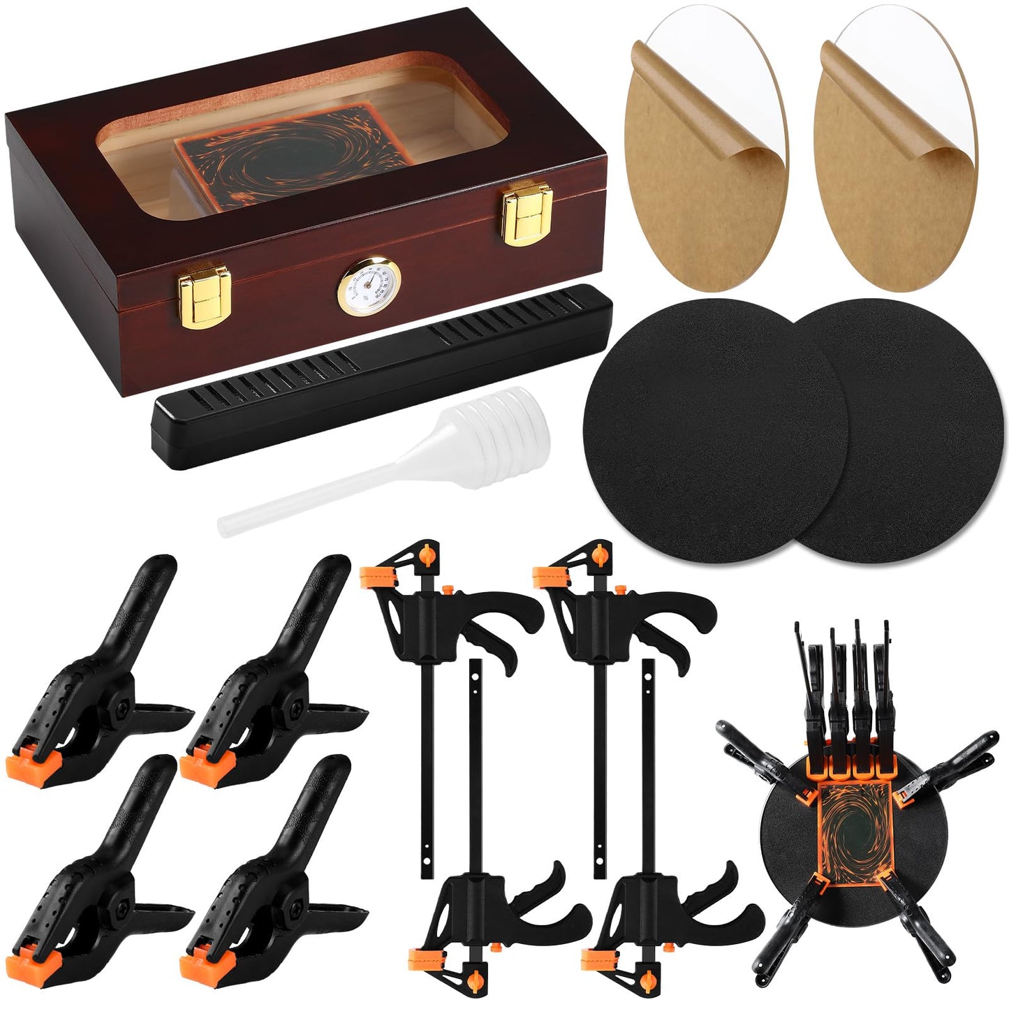 Didaey Card Flattening Kit Trading Card Flattening Tool Accessory Kit Included 1 Moisturizing Box 2 Acrylic Plates 4 Vices 4 Clamps 2 Indent Mats for Fix Bent Cards(Reddish-Brown,Wooden)