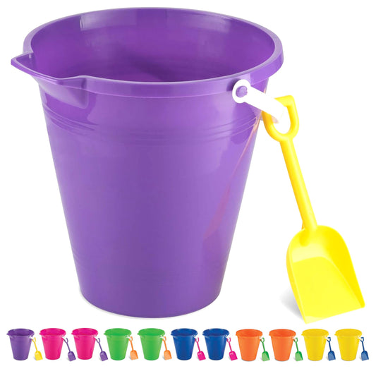 4E's Novelty 9" Large Sand Bucket with Shovel [12 Pack Bulk] Beach Buckets - Beach Toys for Kids & Toddlers, Party Favors Holders