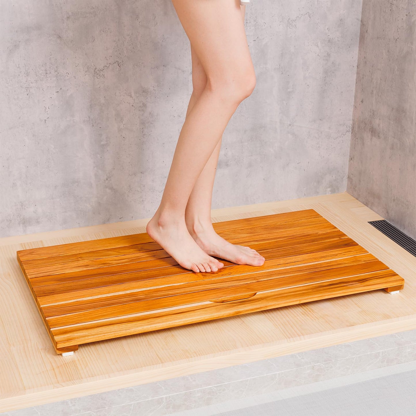 NNN 31" x 20" Teak Shower Mat – Handcrafted, Marine-Grade Reinforced, Supports Up to 400 lbs, Indonesian Teak.