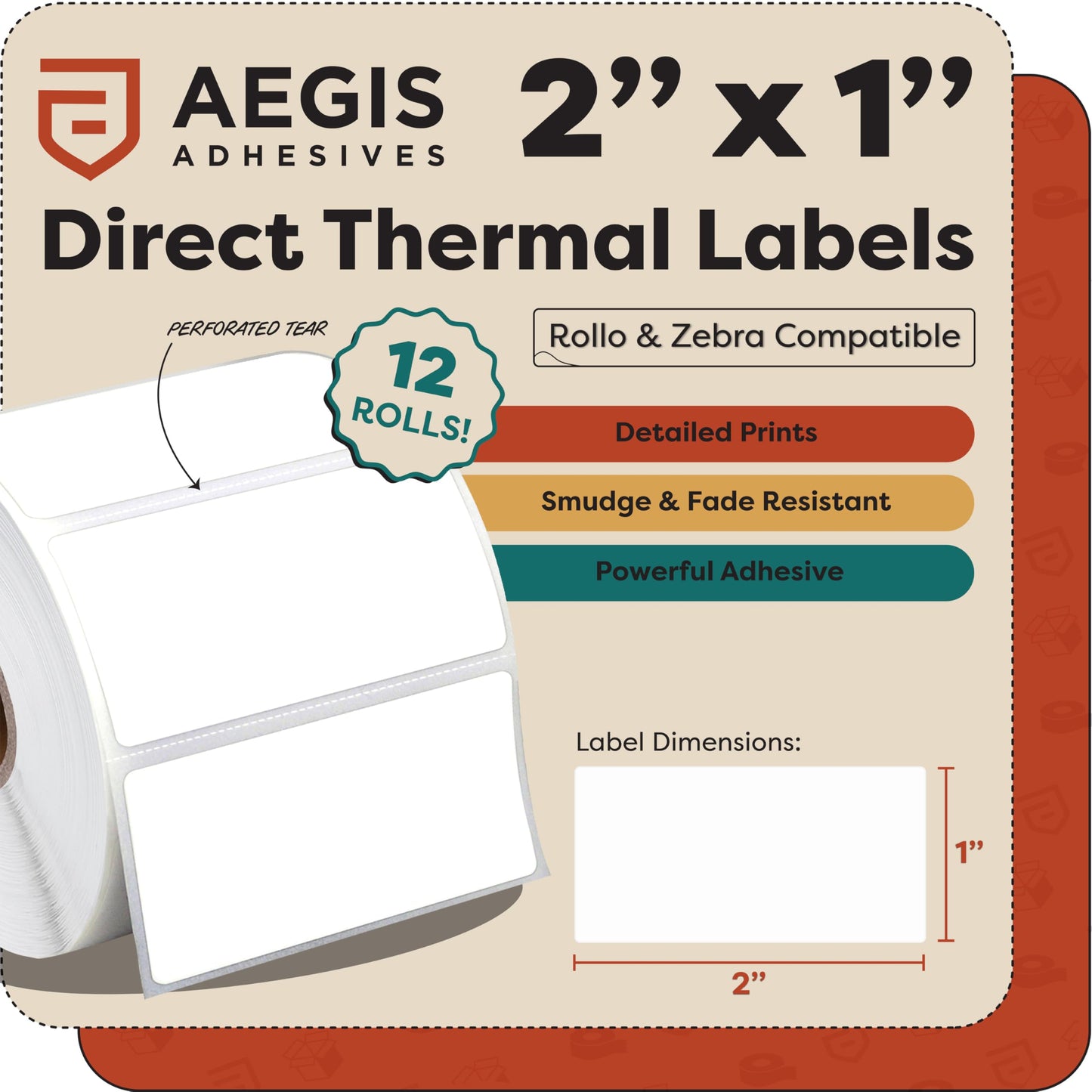 Aegis Adhesives - 2x1 inch Direct Thermal Labels, UPC Barcodes & Address Label Stickers, Perforated, Compatible with Rollo, Zebra, and Other Desktop Label Printers (12 Rolls, 1300 Labels/Roll)