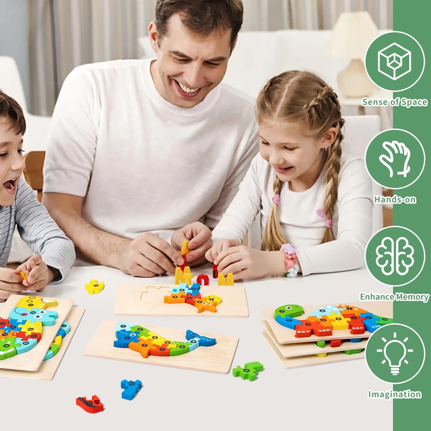7 Pack Wooden Puzzles for Toddlers 3-5, Montessori Animal Puzzles for Kids Ages 3-5 with Numbers 1-10, Preschool Learning Educational Toys for 3 4 5 Year Old Boys Girls Birthday Gift