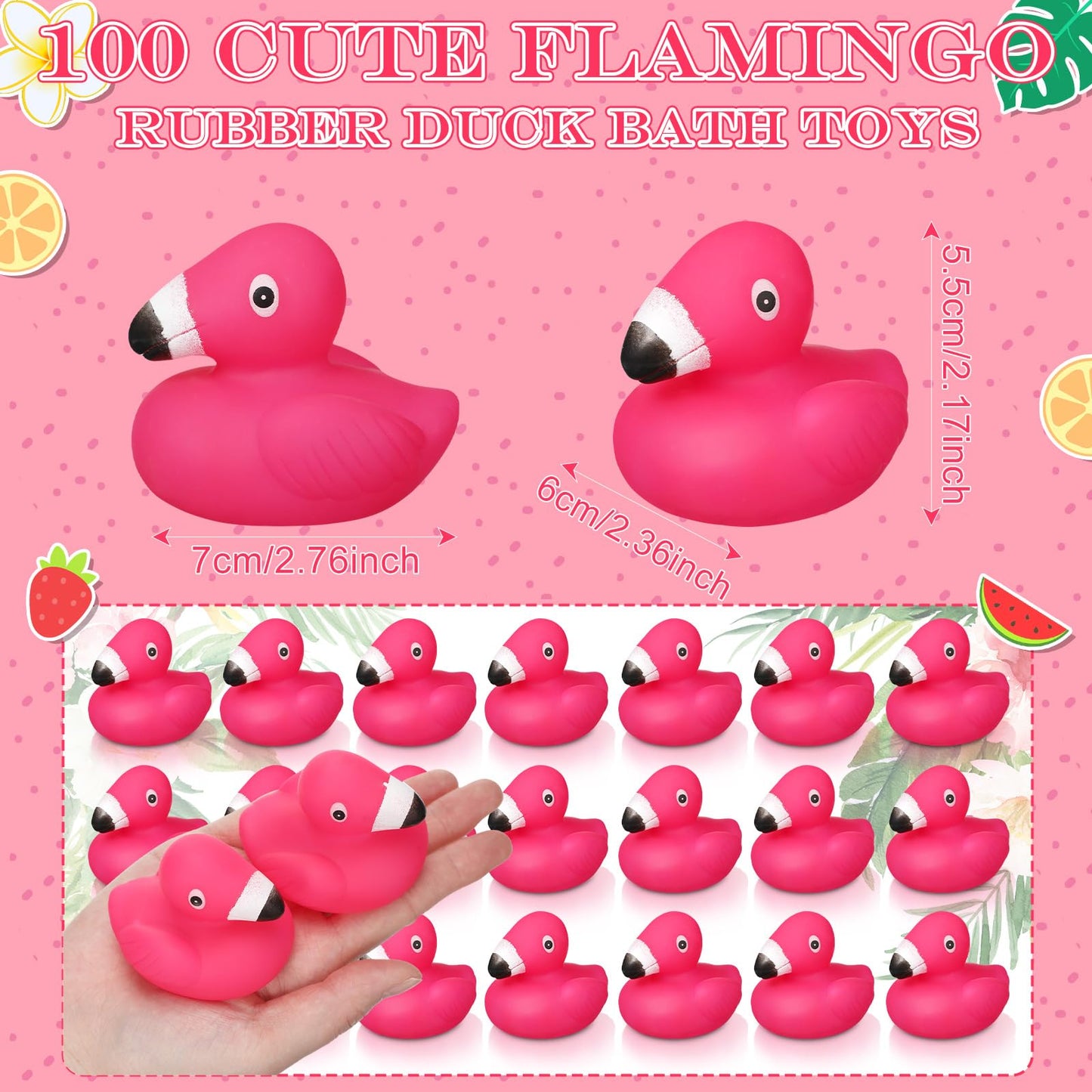 Honoson Flamingo Rubber Duckies Bulk Pink Flamingos Bath Toys Floating Squeak Seasonal Holiday Rubber Ducks for Baby Shower Party Favors, Cake Decoration, Classroom Prizes(50 Pcs)