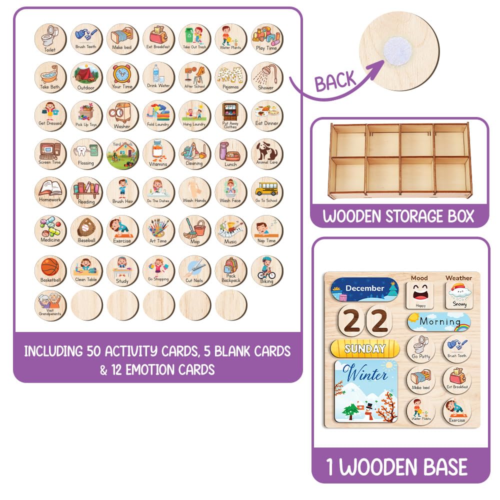 Wooden Daily Routine Chart, Kid Calendar, Routine Chart for Toddlers, Morning Bedtime Routine Chart for Toddlers (06)