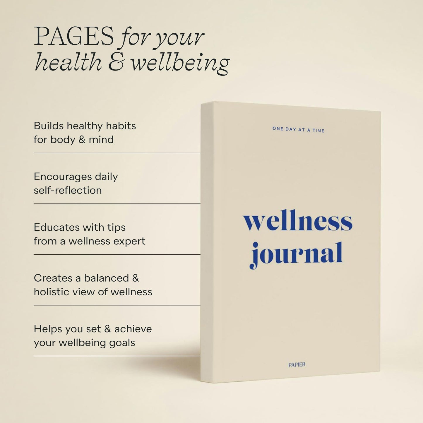 Papier Daily Wellness Journal Diary - Beige, 8.46"L x 6.02"W | Hardback Cover Wellbeing, Gratitude & Mindset Diary for Personal Growth, Mindfulness & Reflection | Track Goals, Sleep & Lifestyle Habits