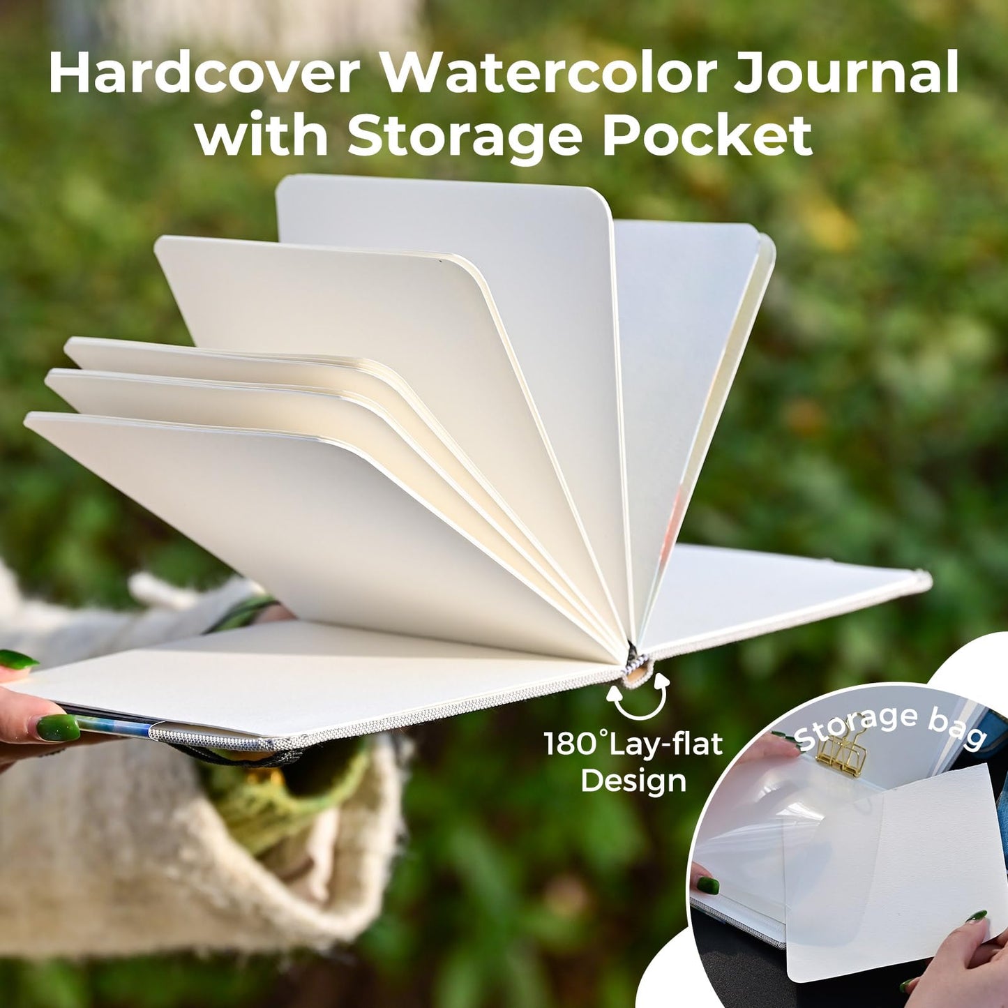 Funto Watercolor Journal, Square, Dual-Sided Cold-Pressed Paper, 5.5" x 5.5", Portable 2-Pack, 48 Pages Each, Gray Cover with Elastic Band, 110 lb/230gsm, Art Supplies for Mixed Media