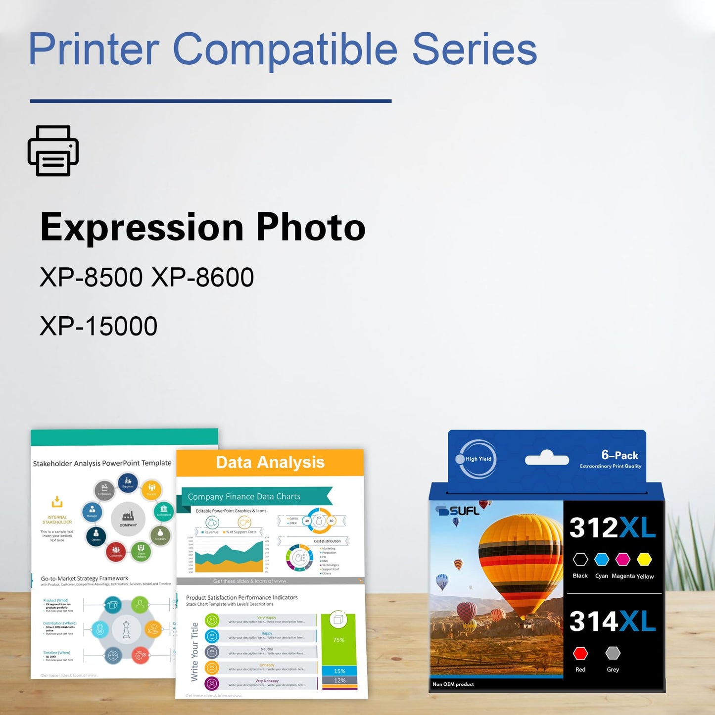 312XL 314XL High Yield Ink Cartridges Combo Pack - SFL Compatible Replacement for 312XL 314XL Ink Cartridge with Expression Photo XP-8500 XP-8600 XP-15000 Printer (6-Pack)