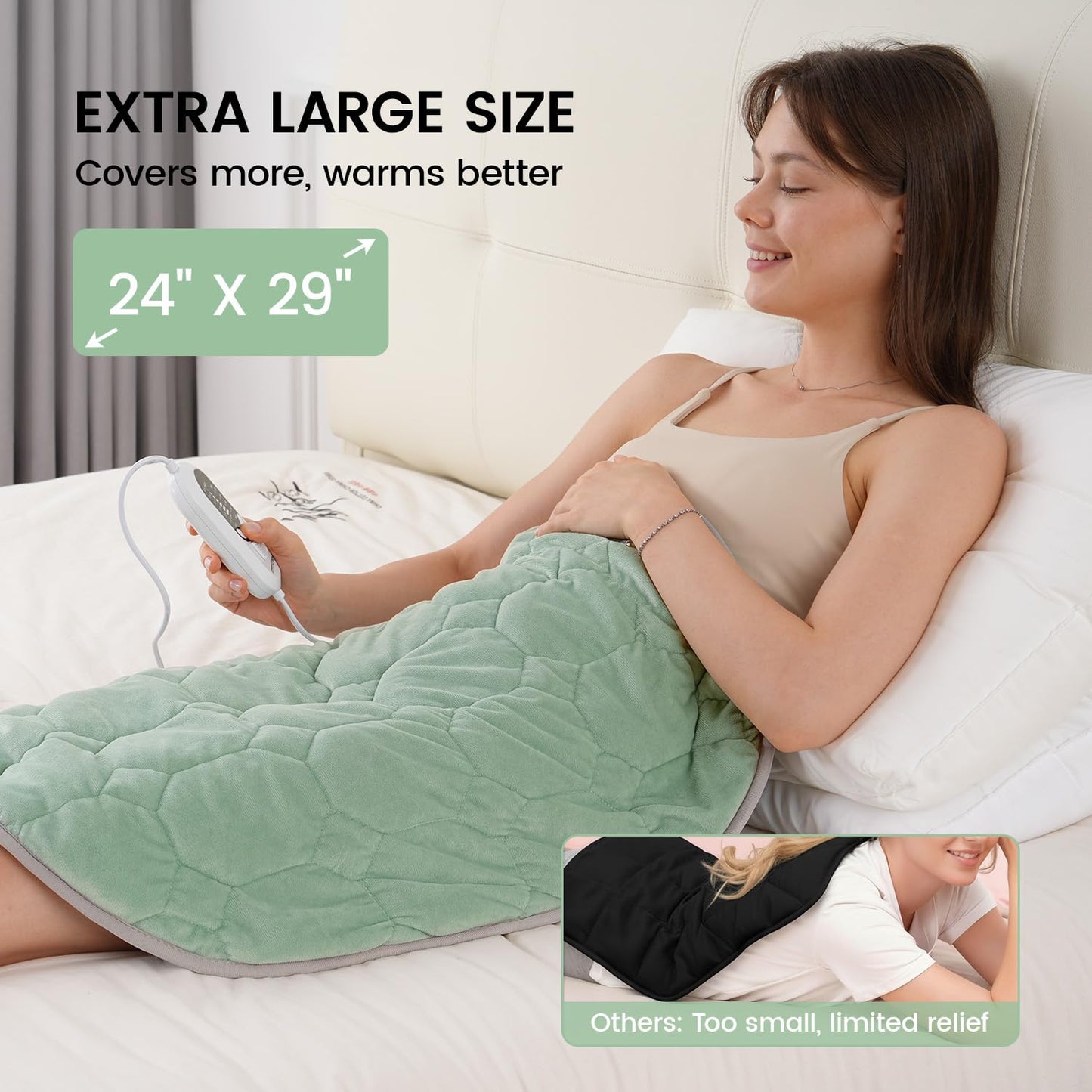 immtree Weighted Heating Pad for Back & Period, 7lbs XXXL Size(29x24) with Fast Heat Technology, Electric Heated Blankets for Abdomen, Shoulder, Knee, Birthday Gift for Women Men Mom Dad, Sage Green