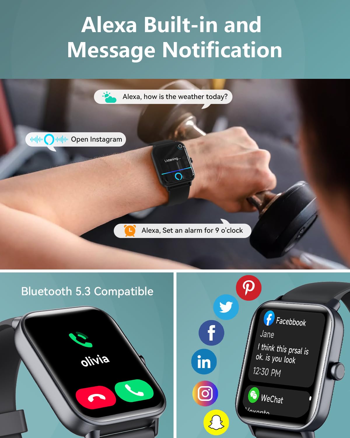 Smartwatch for Men Women, Alexa Built-in, 1.8" Fitness Tracker, IP68 Waterproof Smartwatch for Android & iPhone with Bluetooth Call (Answer/Make), Heart Rate/SpO2/Sleep Monitor/Pedometer, Black