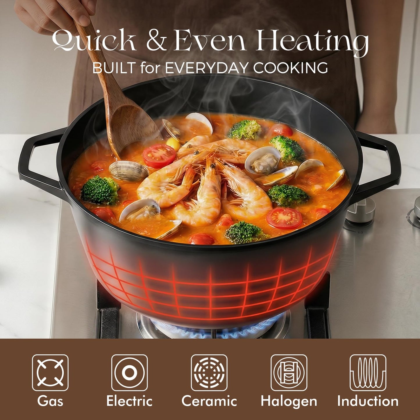 PRICUSIS Nonstick Stock Pot with Silicone Rim Tempered Glass Lid, 4.5/7 QT Soup Pot Casserole, Cooking Pot, Induction Compatible, Dishwasher & Oven Safe, Ideal for Pasta, Bake & Stews, Black Sesame