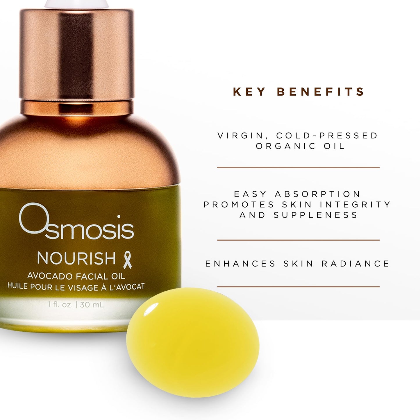 OSMOSIS NOURISH Organic Avocado Facial Oil, Cold Pressed, Aging, Pigmented, Sensitive, Dry, Irritated, Oily, Blemish-Prone Skin, 1 Fl Oz