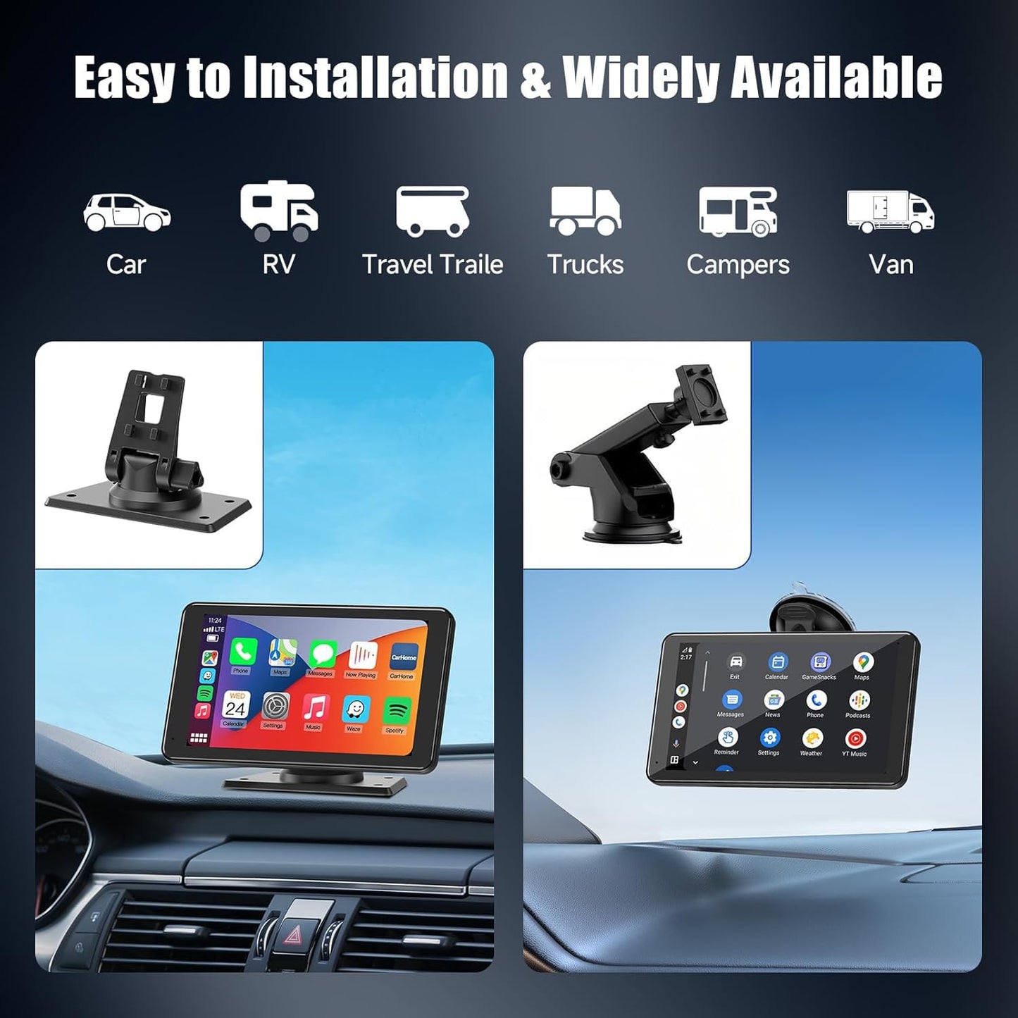 Wireless Carplay Screen for Car 7" HD Portable Car Stereo (7")