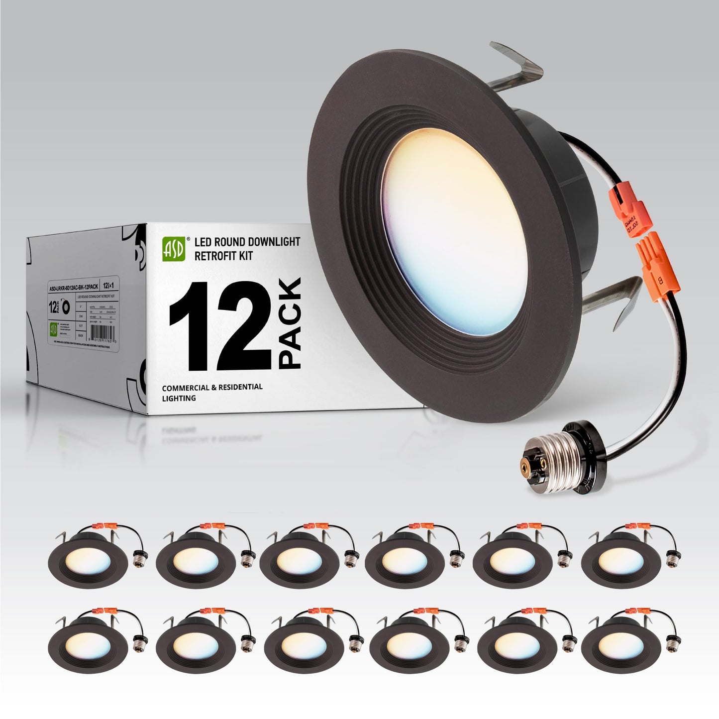 ASD Retrofit LED Recessed Lighting 4 Inch | 9W 700 Lm Wet Rated Dimmable Ceiling Downlights | 2700K-5000K Adjustable CRI90 Bronze Room Recessed Light Fixtures | LED Can Lights, UL 12 Pack