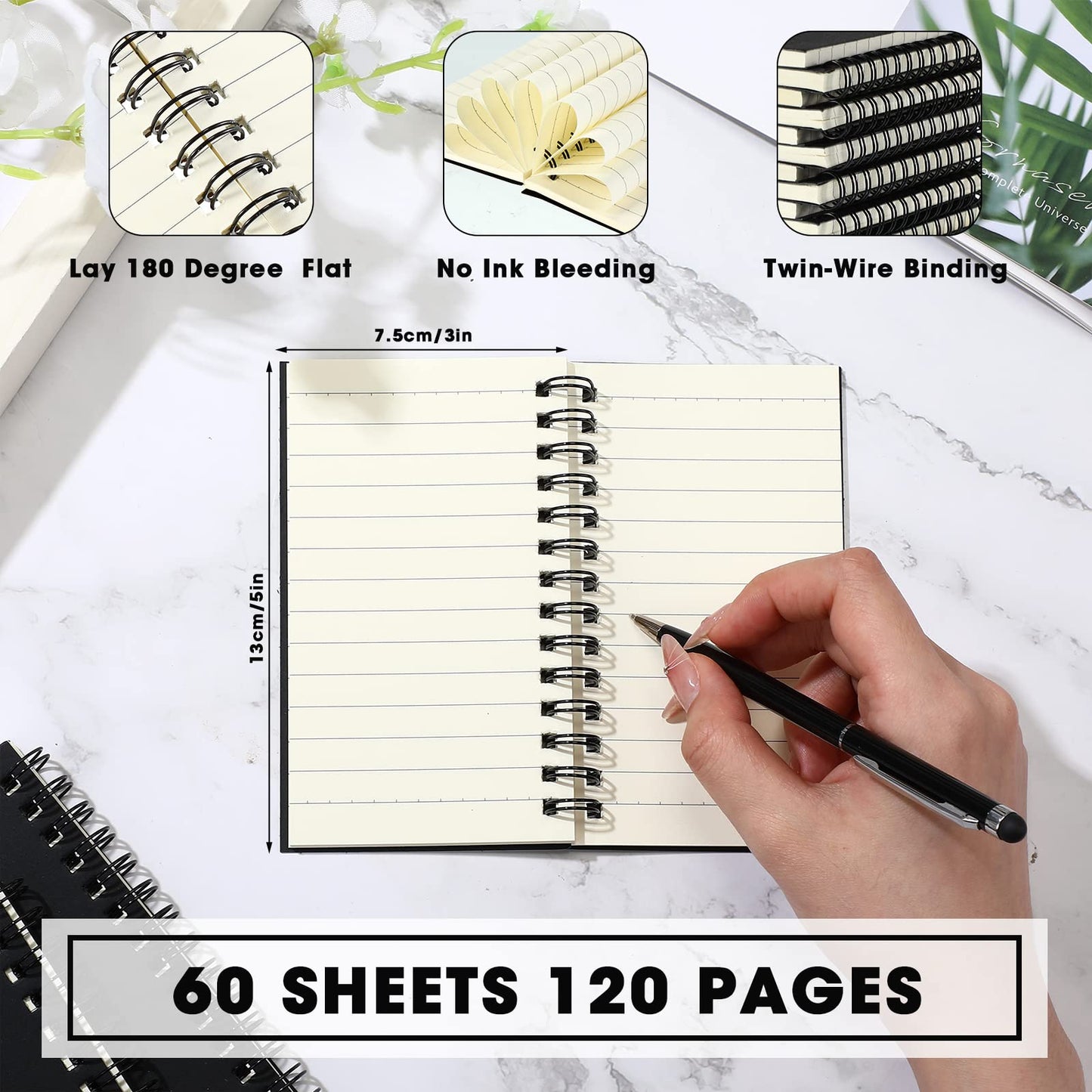 Jutom 150 Pcs Small Spiral Notebooks Memo Pads 3x5 Bulk Small Pocket Notebooks Mini Notepads with Lined Pages Mini Journals for Office Back to School Work Writing Supplies, 120 Pages (Black)