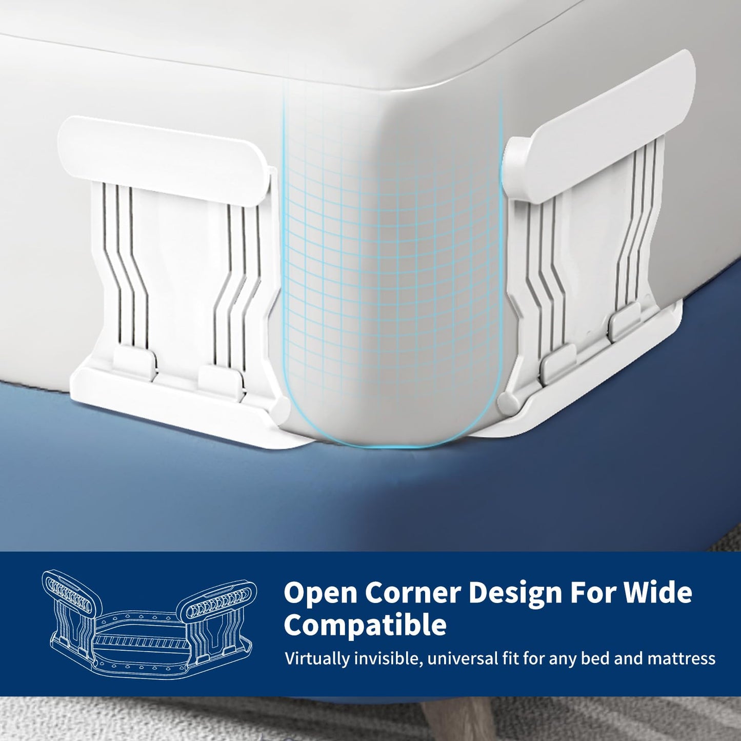 AMOVO Bed Sheet Holders for Corners Keep Sheets in Place Firmly - Foldable Fitted Sheet Holders Heavy Duty Sheet Locks Mattress Sheet Fasteners, Set of 4 Lock Sheet Clips (Snow-White)