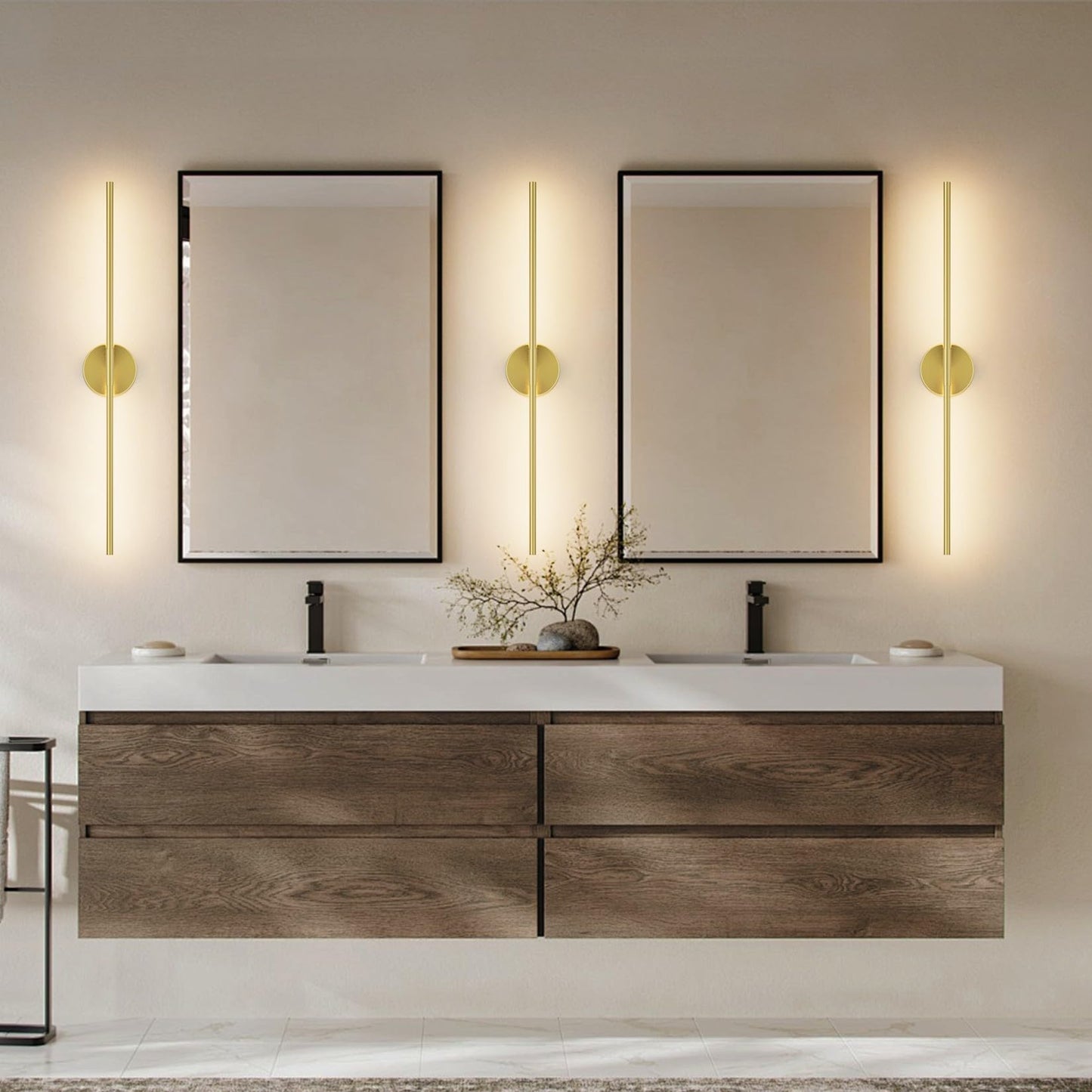 Coinmit Modern Wall Sconce for Bathroom 33In Gold Vanity Light Fixture Hardwired 3000K Bathroom Sconce 360° Rotate Warm Light for Bedroom