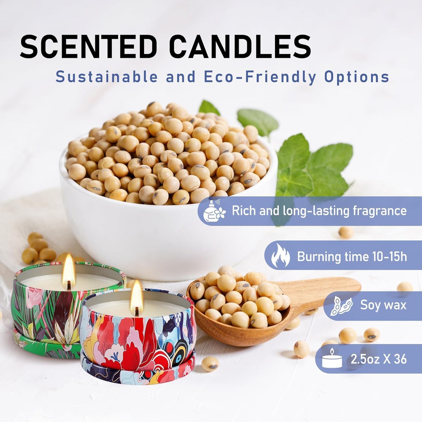 AYIQIW Set 36Pack Scented Candles Gifts Soy Wax Travel Tin Jar Candles for Home 2.5 OZ jar Candles for Mom, Birthday, Thanksgiving, Mother's Day,Aromatherapy,Valentine's Day Gifts
