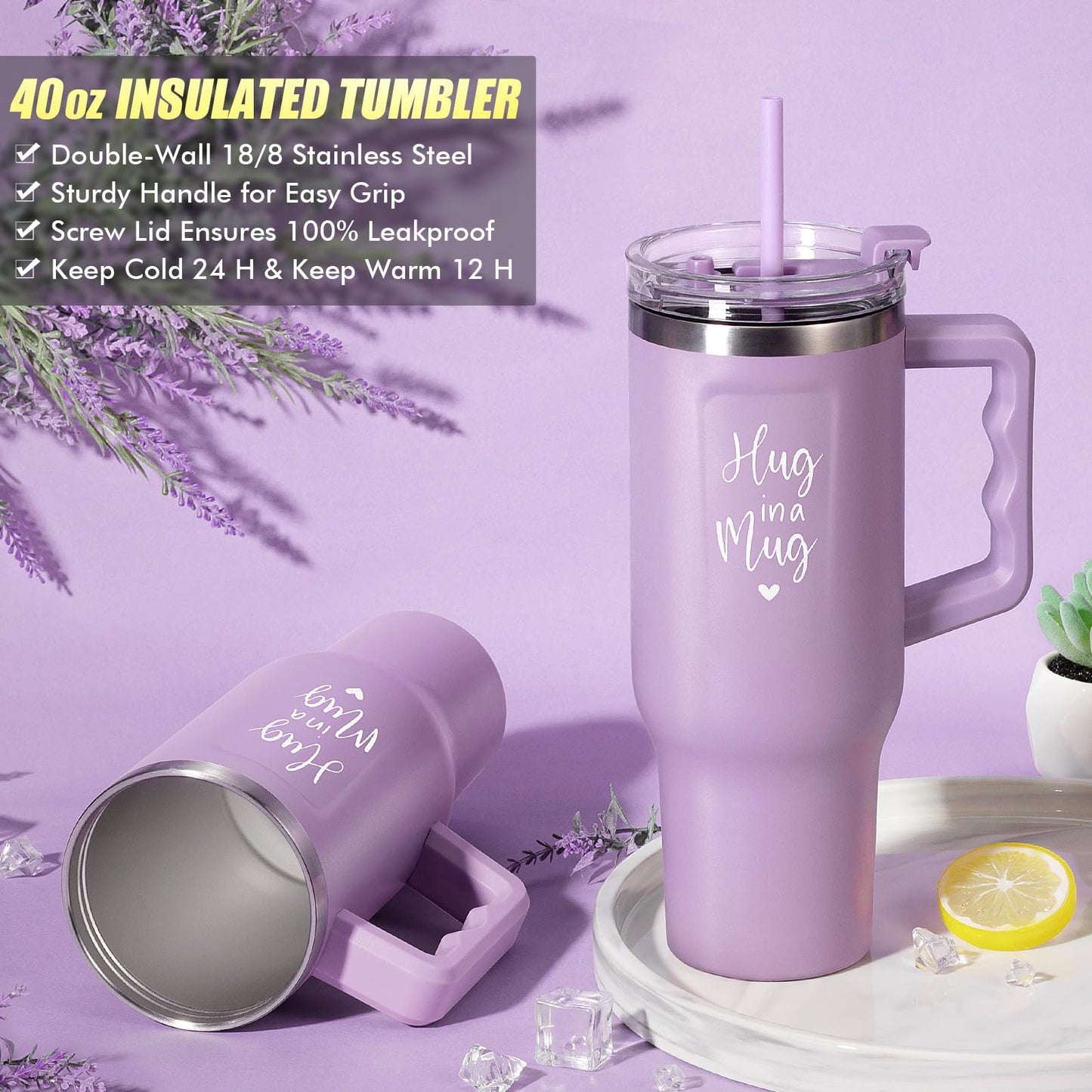 Birthday Gifts for Women Self Care Gifts Get Well Soon Gifts, Lavender Relaxing Spa Gifts Basket Care Package w/ Flannel Blanket 40 OZ Tumbler, Mothers Day Gifts for Mom Her Wife Friends Sister Wife