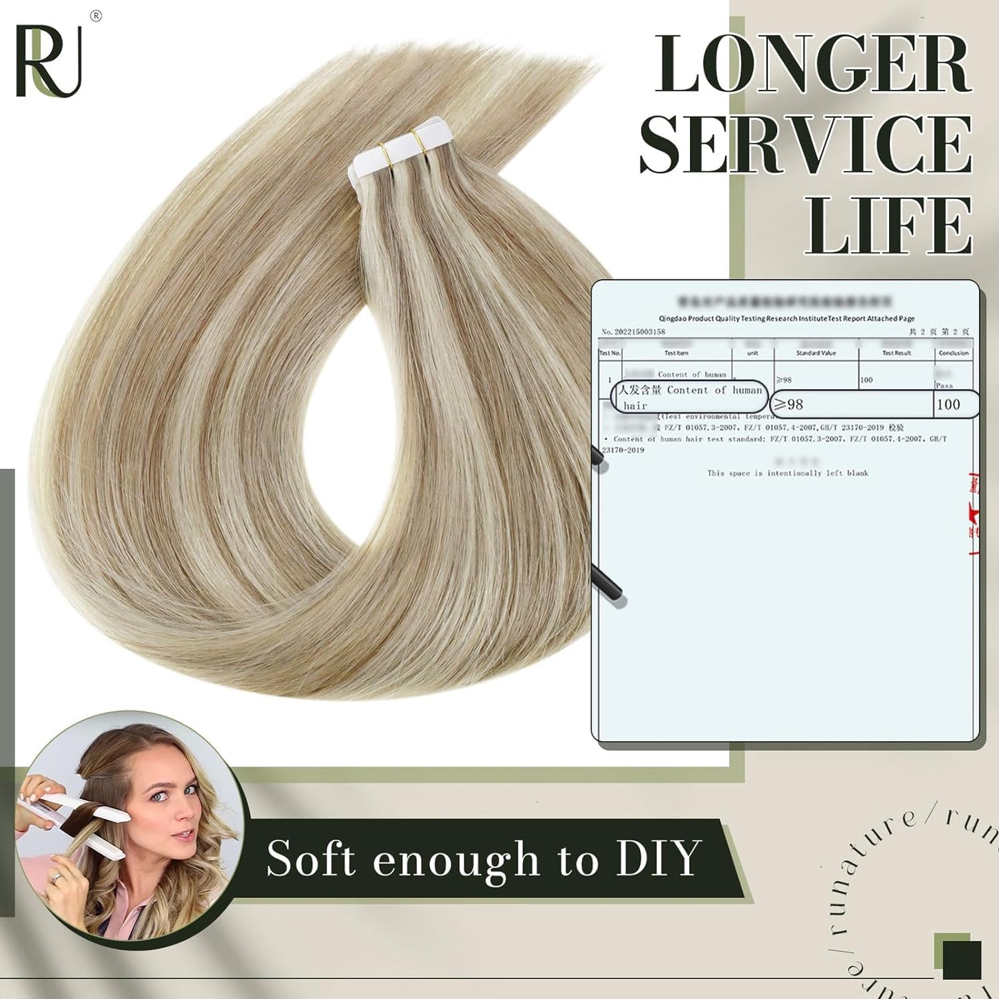 RUNATURE Blonde Tape in Hair Extensions Human Hair 18 Inch Long Tape in Human Hair Extensions Ash Brown Highlight Platinum Blonde Straight Human Hair Tape on Extensions Silky Double Sided 50g 20pcs