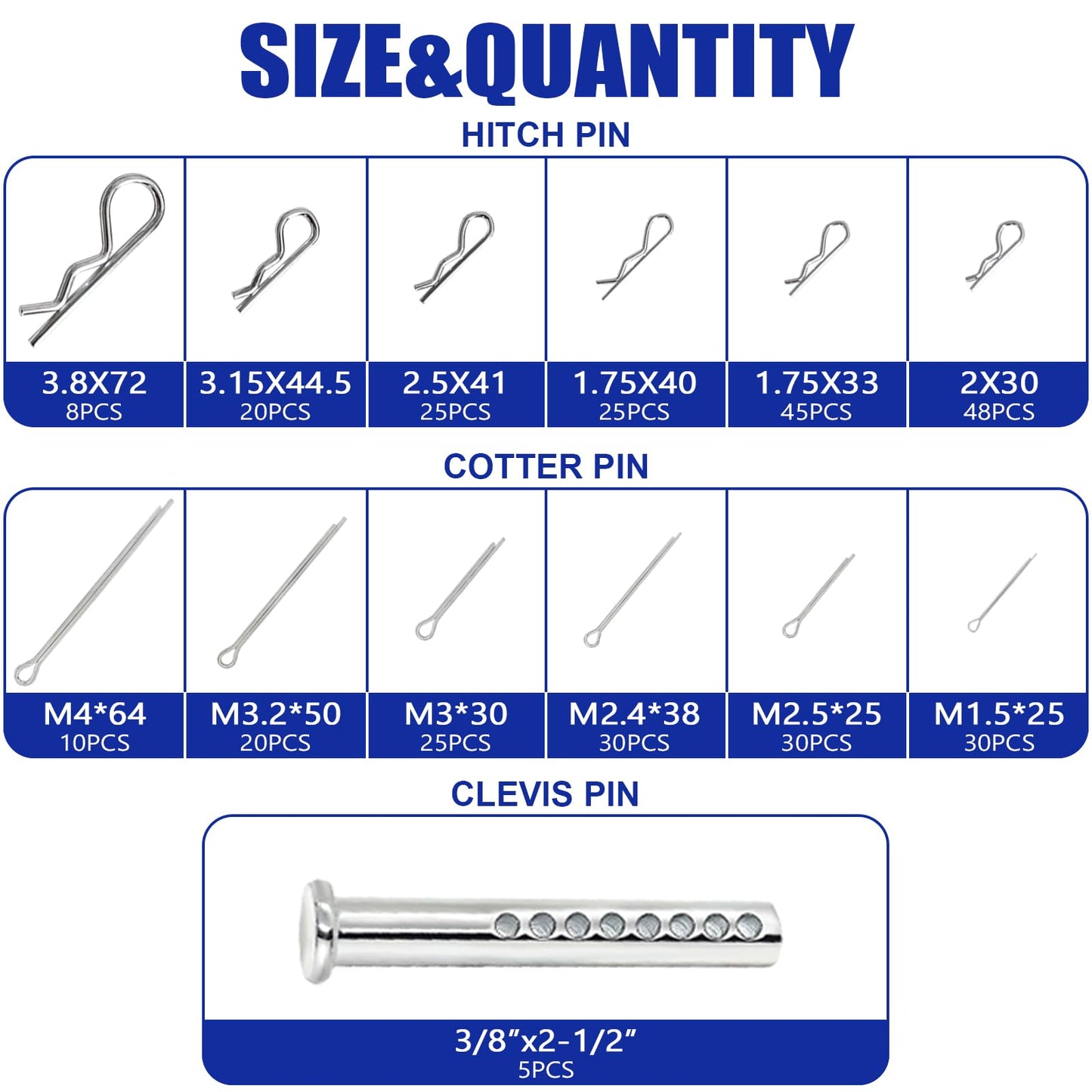367 PCS Heavy Duty Pin Assortment Kit, Hitch Pins R Clip PIns/ Hair Pins/ Lynch Pins/ PTO Pins/ Cotter Pins/ Clevis Pins for Trucks Trailers Tractors Mowers 3 Point Accessories, Farm, Lawn and Garden