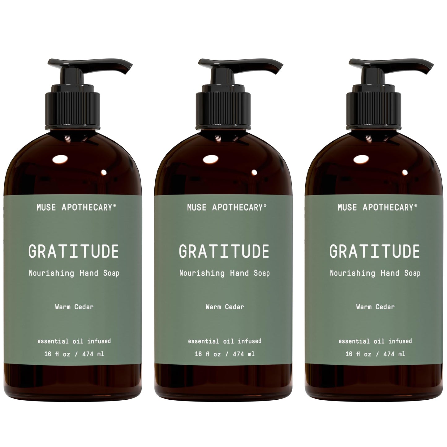 Muse Bath Apothecary Hand Ritual - Botanical Collection - Aromatic and Nourishing Hand Soap, Infused with Natural Aromatherapy Essential Oils - 16 oz, Warm Cedar, 3 Pack