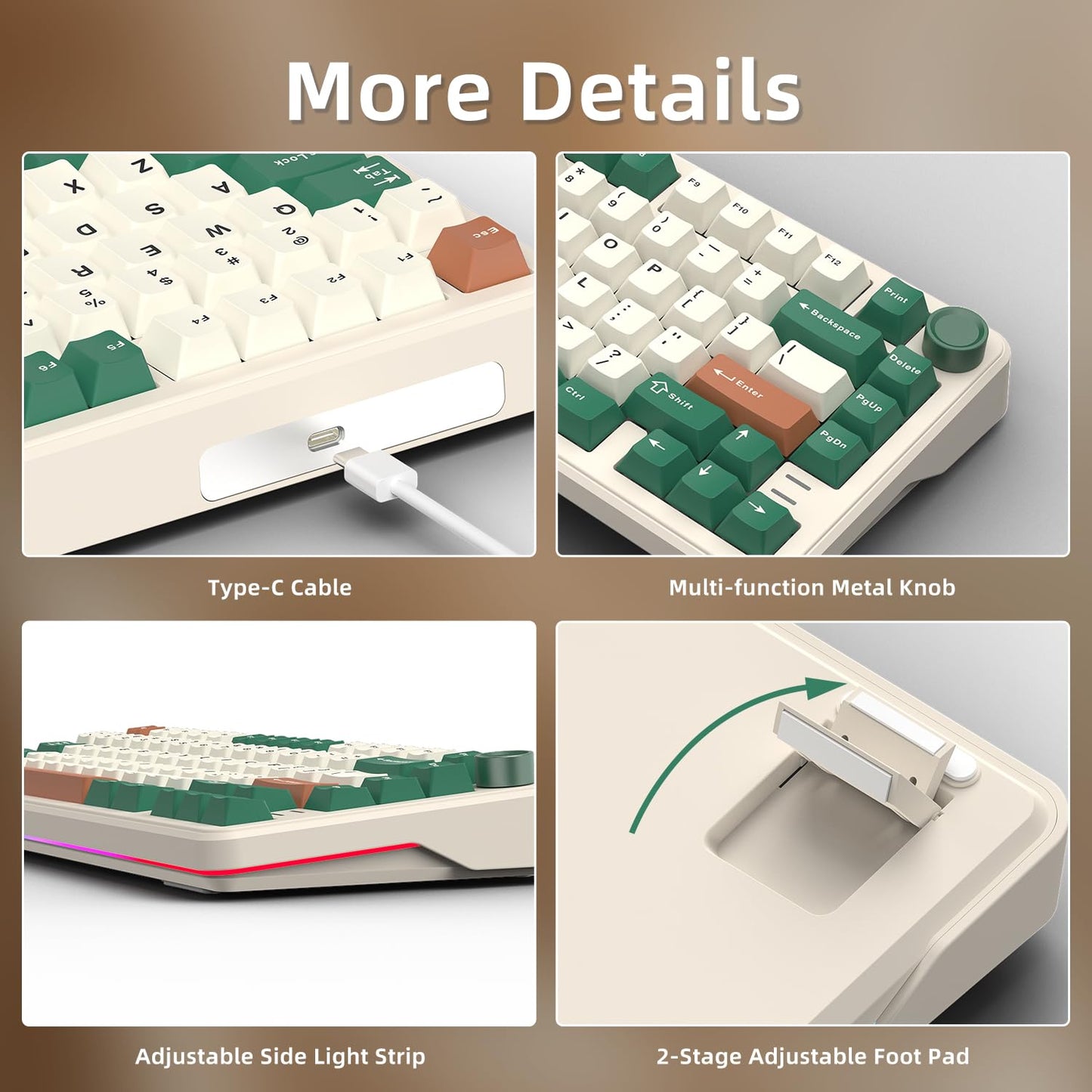 HELLO GANSS 75% Retro Green Wired Hot Swappable Mechanical Keyboard with Metal Knob | Mount Gasket | Programmable RGB Backlit & Adjustable Side Light (KTT Brown Switch)