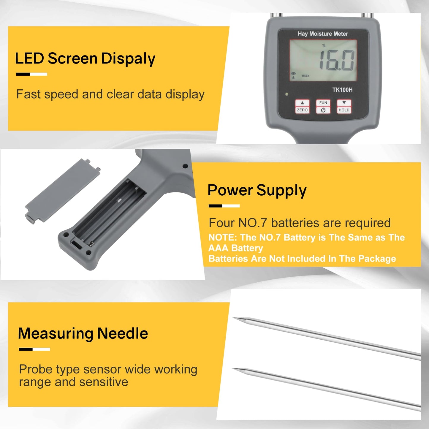 TK100H Portable Hay Moisture Tester, Precise & Fast Measurements Hay Moisture Tester With Probe, Moisture Meter Probe for Hay, Froage Grass, Leymus Chinensis, Alfalfa and Other Hays