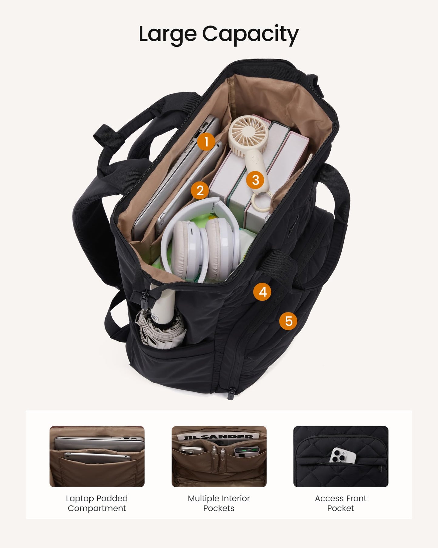 LOVEVOOK Laptop Backpack for Women, 15.6 inch Work Travel Backpack Purse, Puffer Quilted Laptop Backpack Casual Daypack for Nurse Teacher，Black