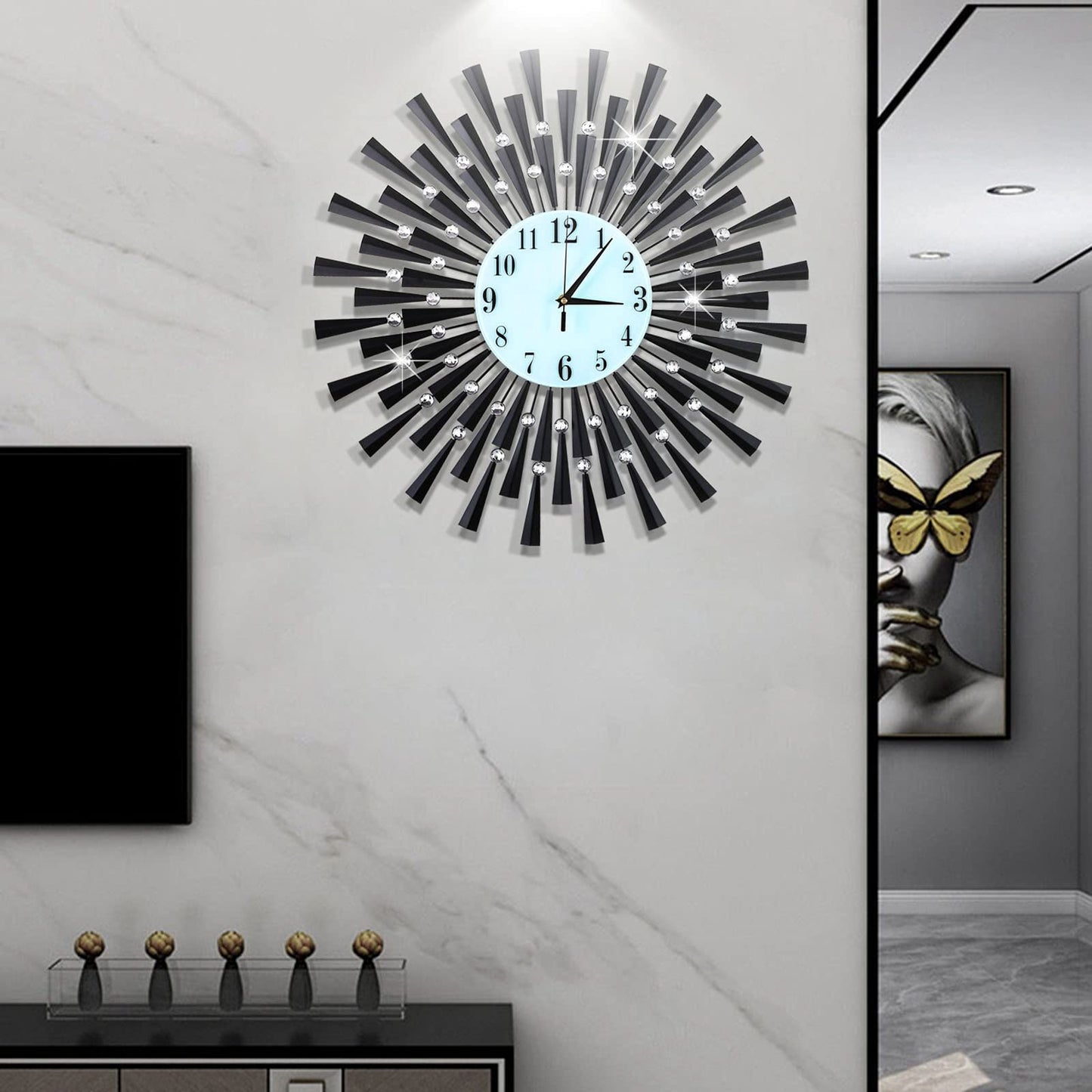 JUGV Large Wall Clock Decorative Wall Clocks 3D Non-Ticking Silent Quartz Clocks with Arabic Numerals for Living Room Home Kitchen Decor