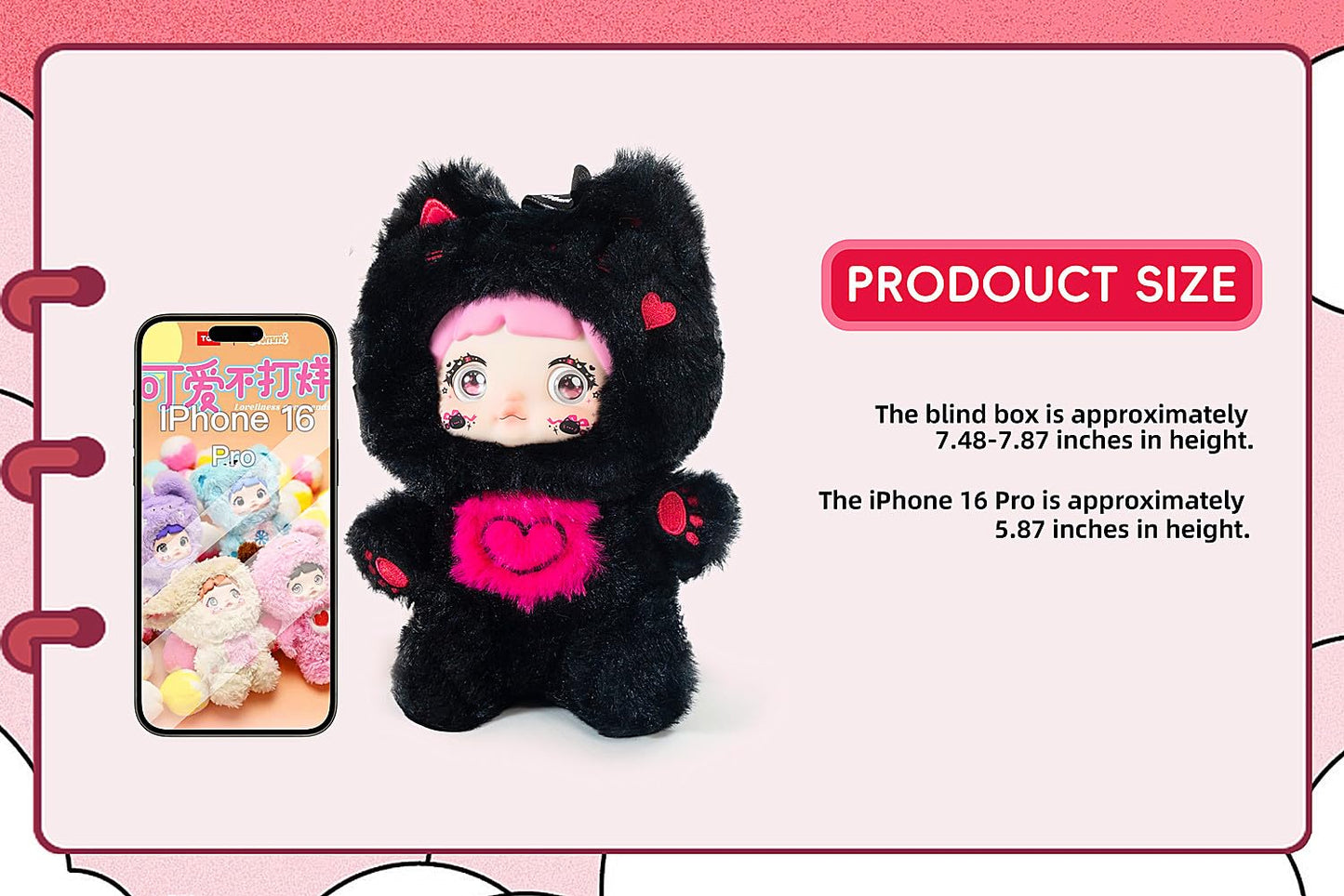 BIRZWOT Nommi Plush Blind Box， Plush Figure Toys 1PC (1 of 7 Possible Styles) Loveliness Never Ends Series Keychain & Bag Charm Birthday Gifts 8.5 in